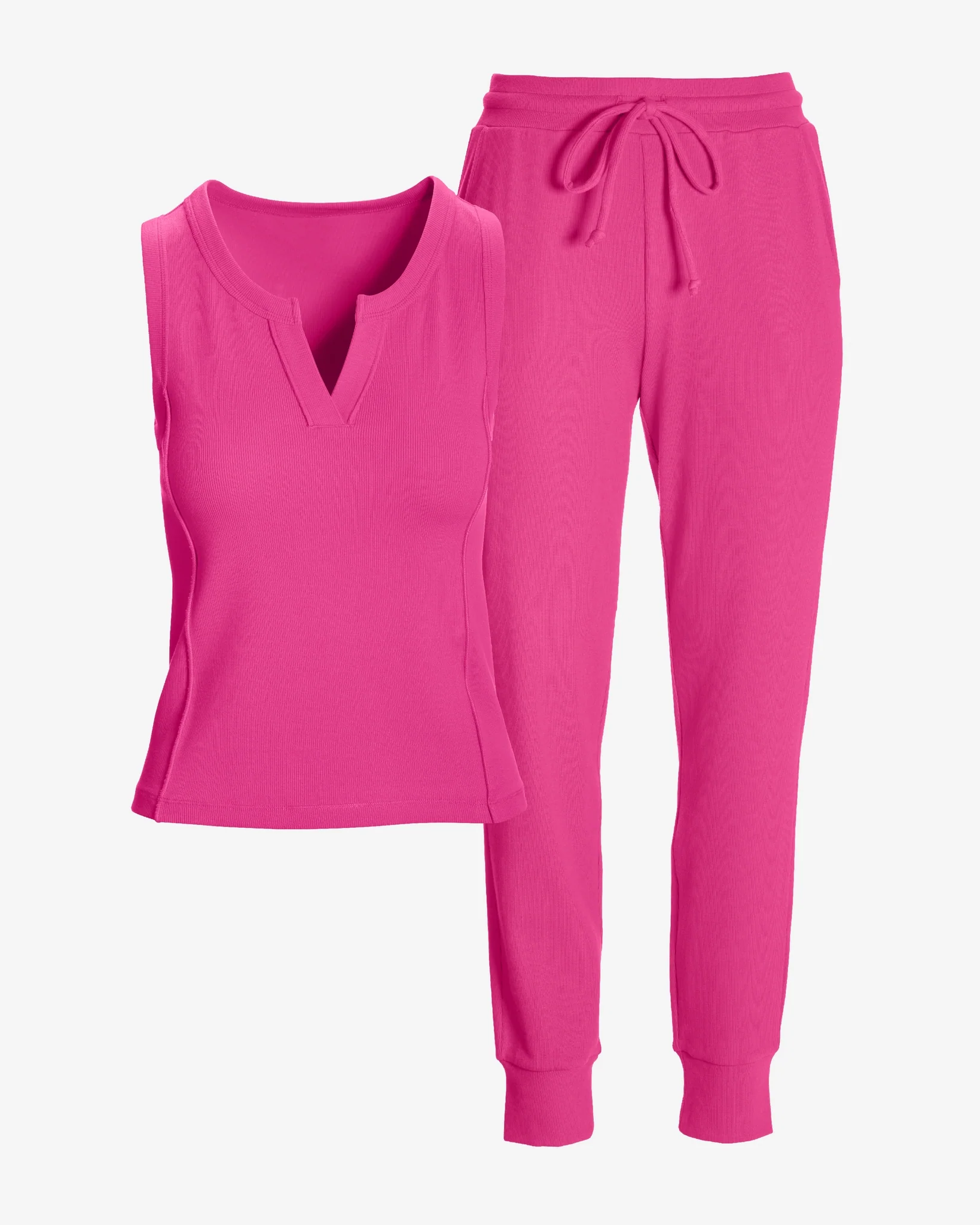 Ribbed Tank and Jogger Lounge Set Blossom - Mycitystee