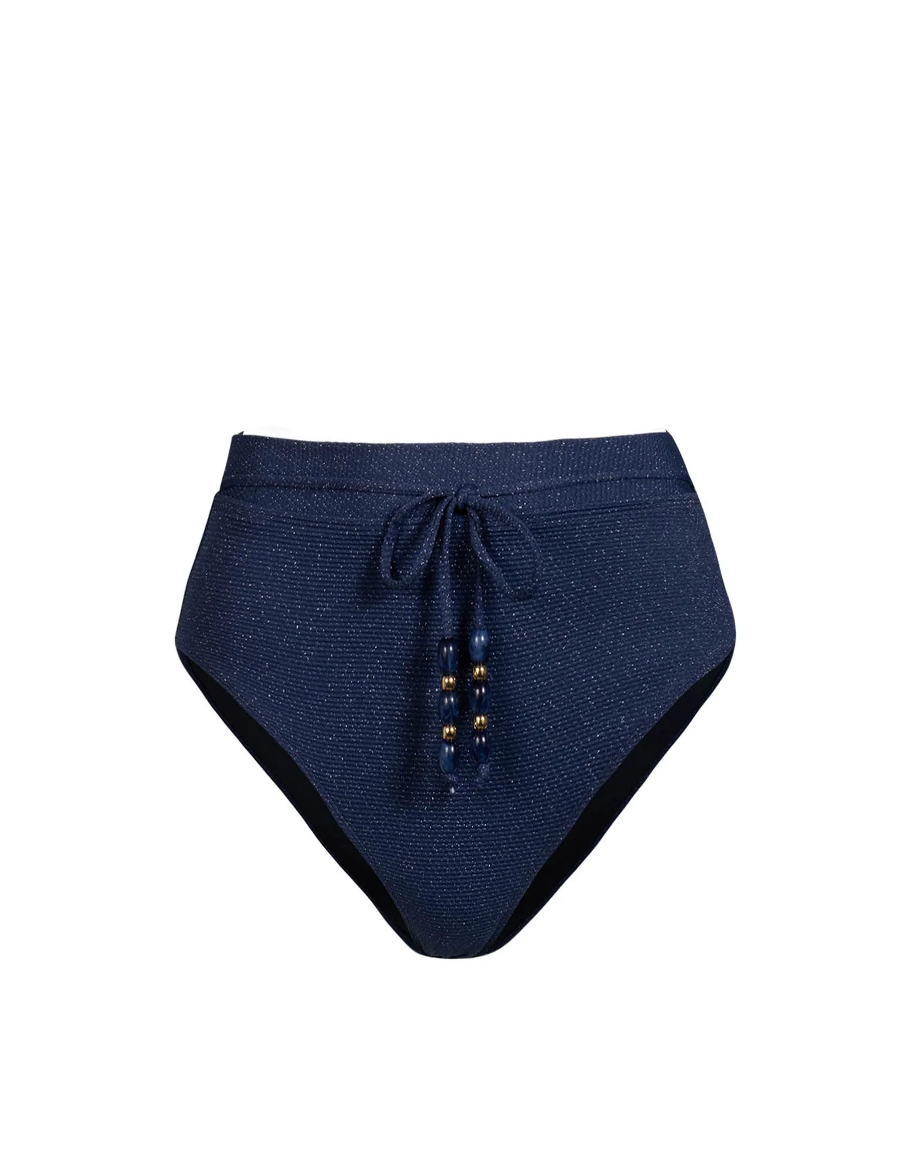 Belted Hi Waist Hi Leg Bottom In Marine Blue Metallic - Mycitystee