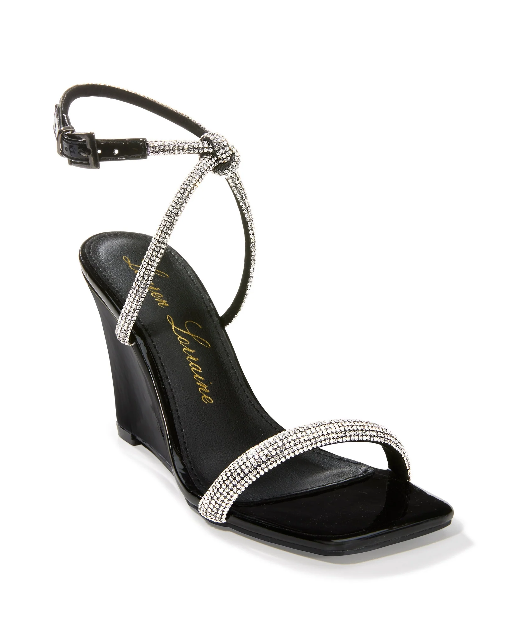 Crystal Ankle Strap Wedge Black - Mycitystee