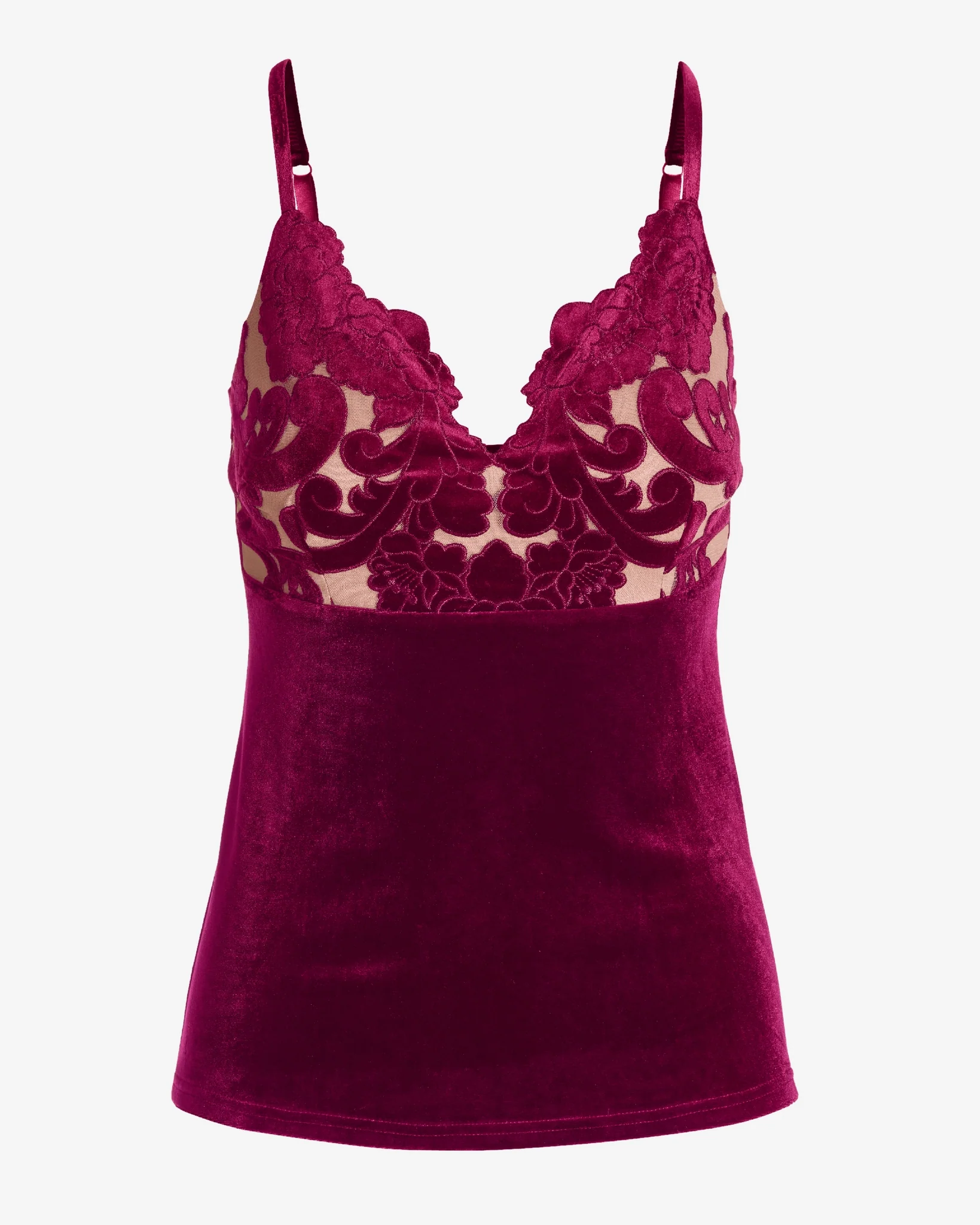 Velvet Scalloped Lace V Neck Cami Top Rumba Red - Mycitystee