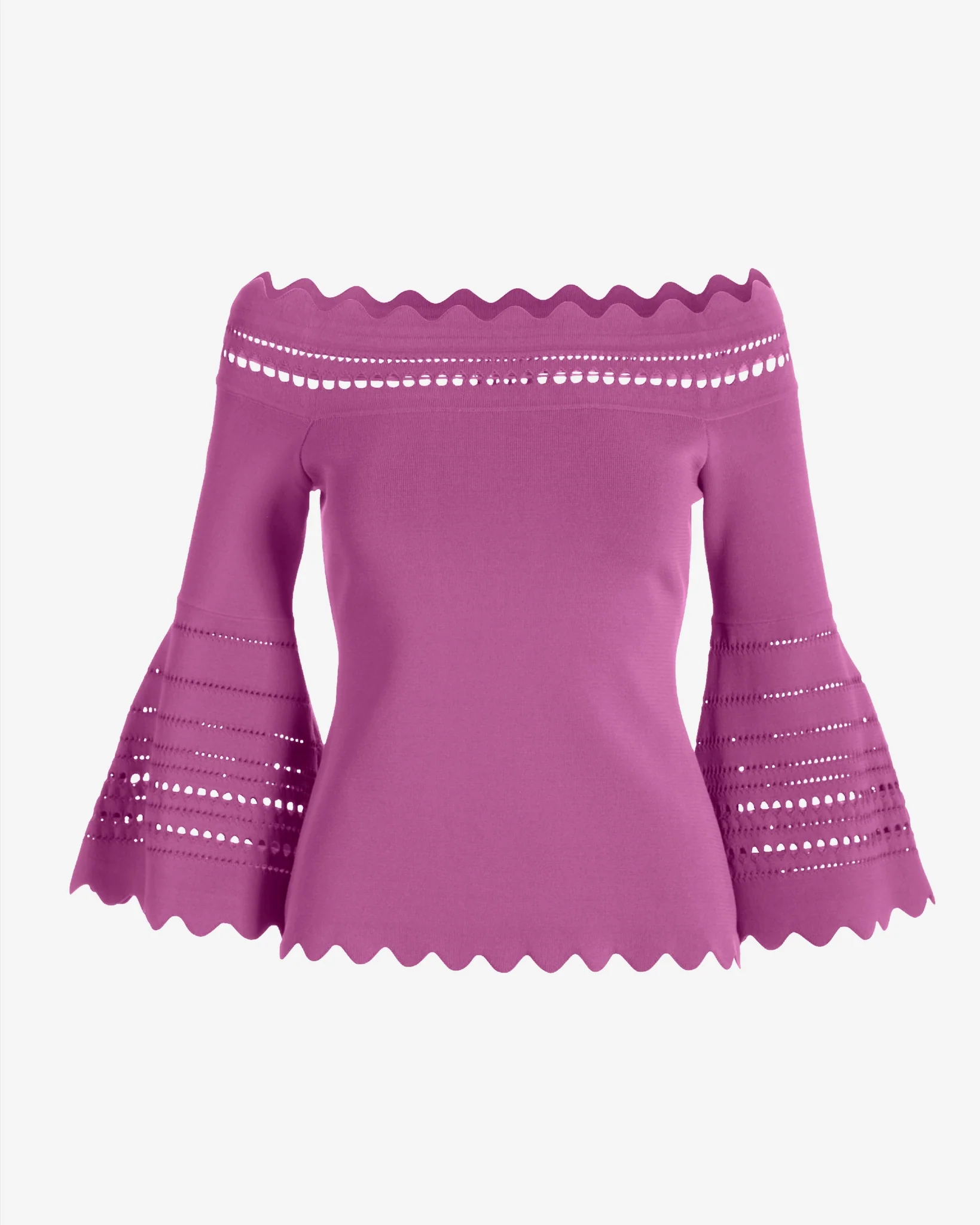 Off The Shoulder Lace Scallop Sweater Radiant Orchid - Mycitystee