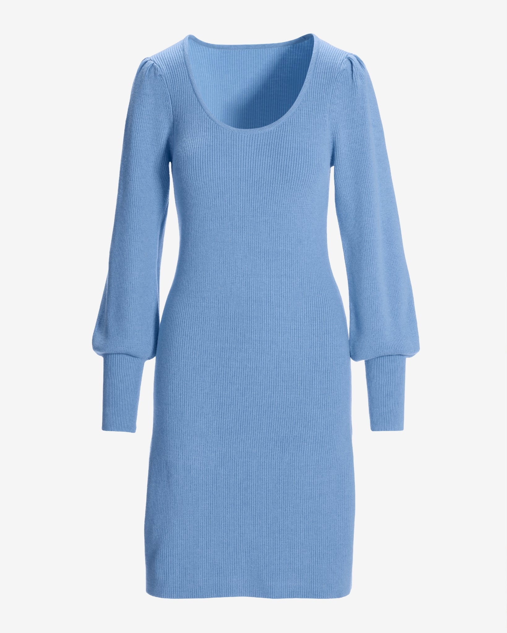 Scoop Neck Balloon Sleeve Sweater Dress Clear Blue Sky - Mycitystee