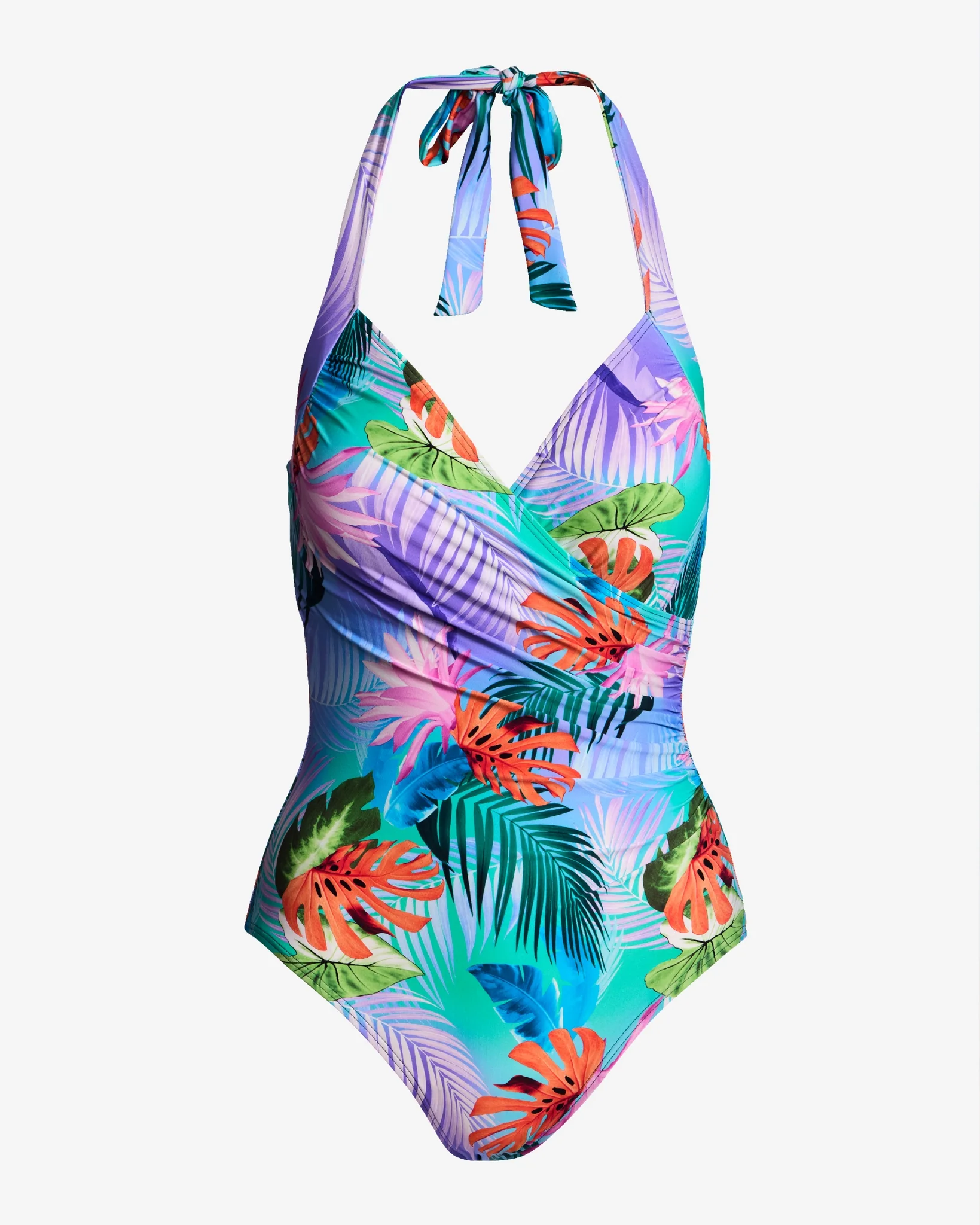Swim Sense Print Surplice One Piece Blue Multi - Mycitystee