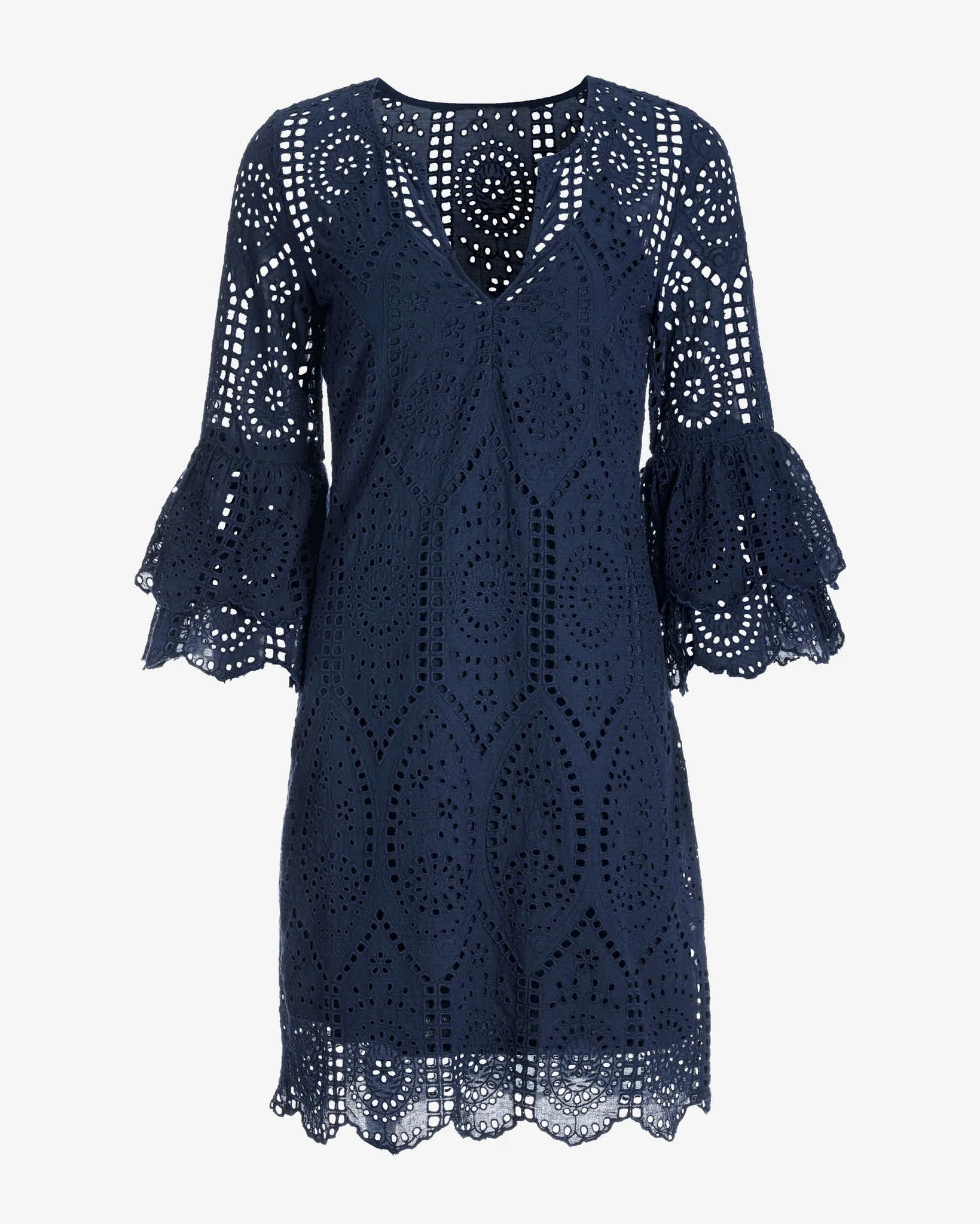 Eyelet Tiered Sleeve Tunic Dress Navy - Mycitystee