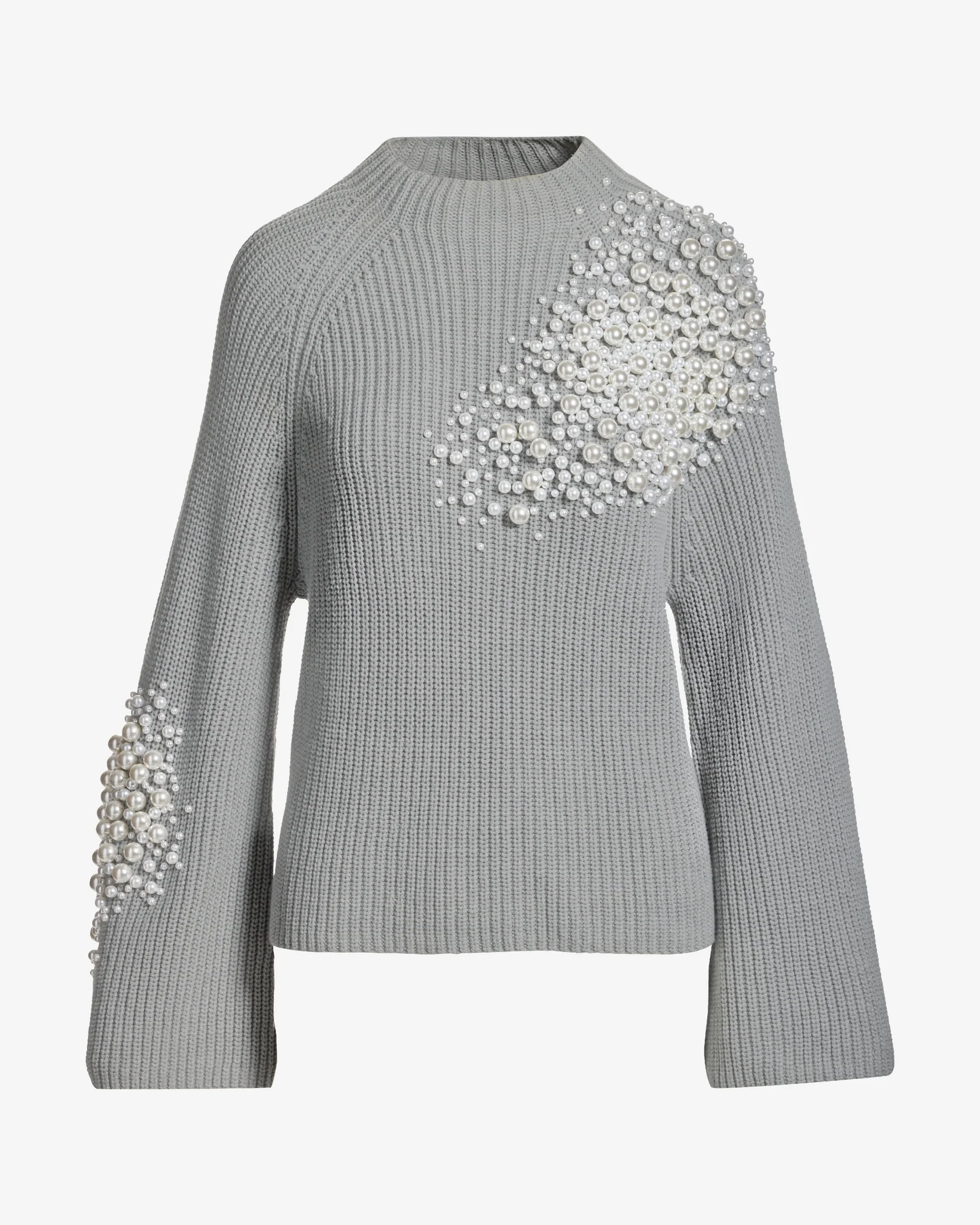 Pearl Embellished Flare Sleeve Sweater Heather Gray - Mycitystee