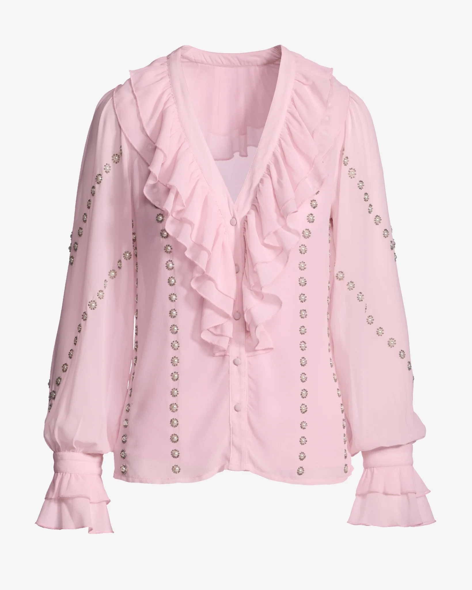 Parisian Pearl Embellished Ruffle Blouse Pink Quartz - Mycitystee
