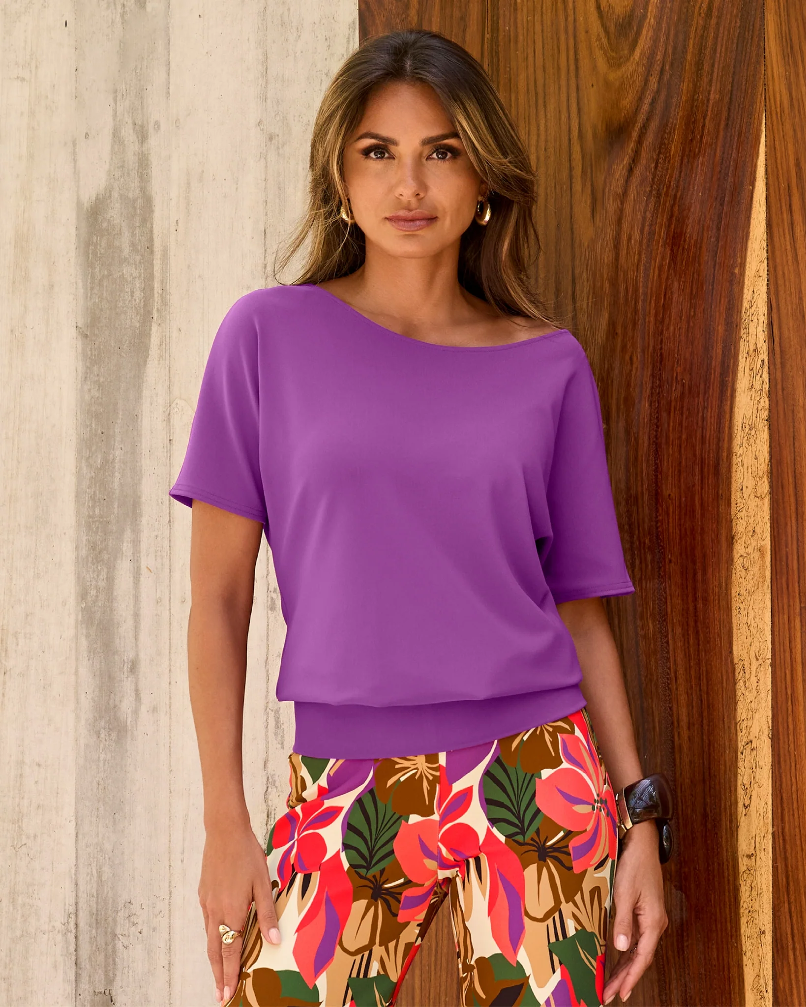 Beyond Travel Short Sleeve Slouchy Top Purple Magic - Mycitystee