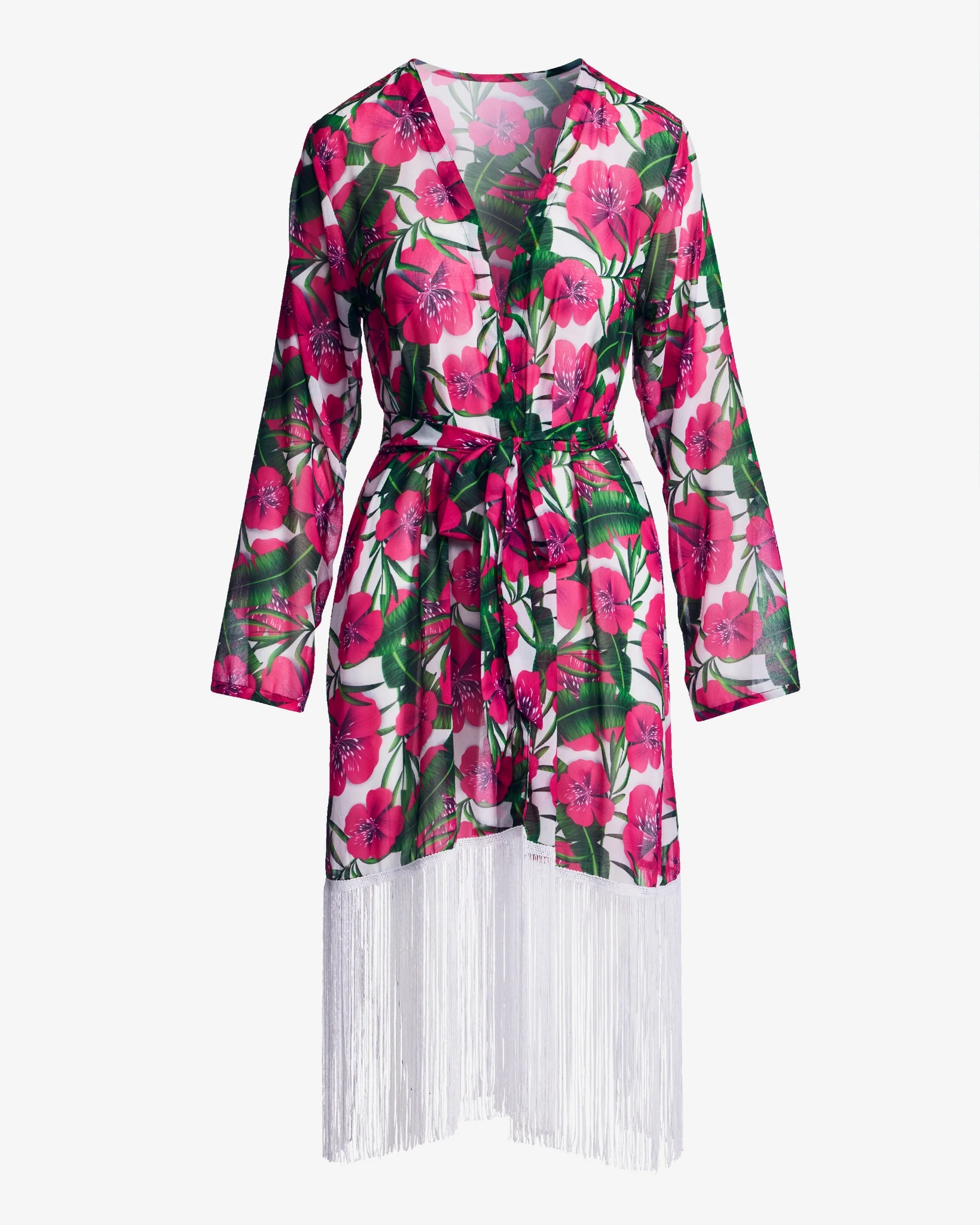 Tropical Printed Fringe Coverup White Multi - Mycitystee