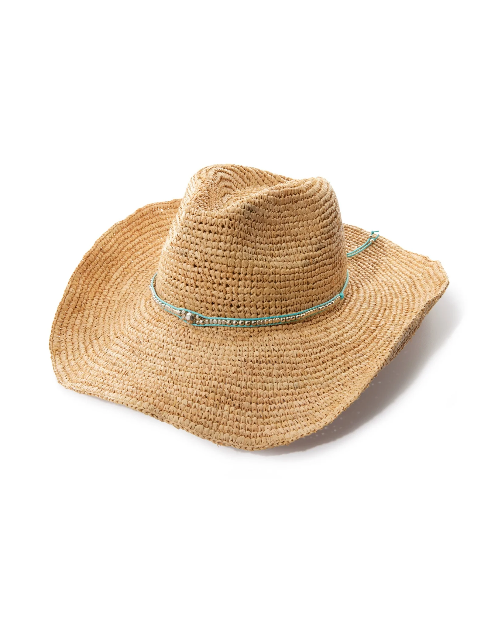 Turquoise Beaded Raffia Hat Natural - Mycitystee