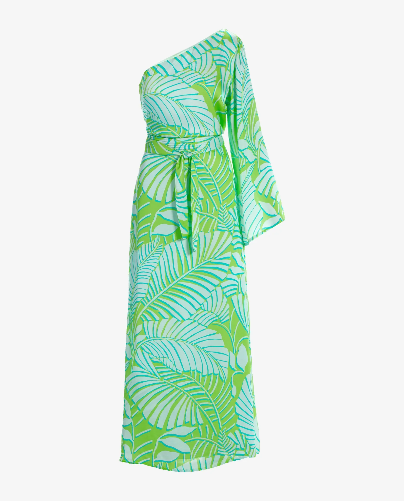 Resort Abstract Print One Shoulder Maxi Dress Blue Green - Mycitystee