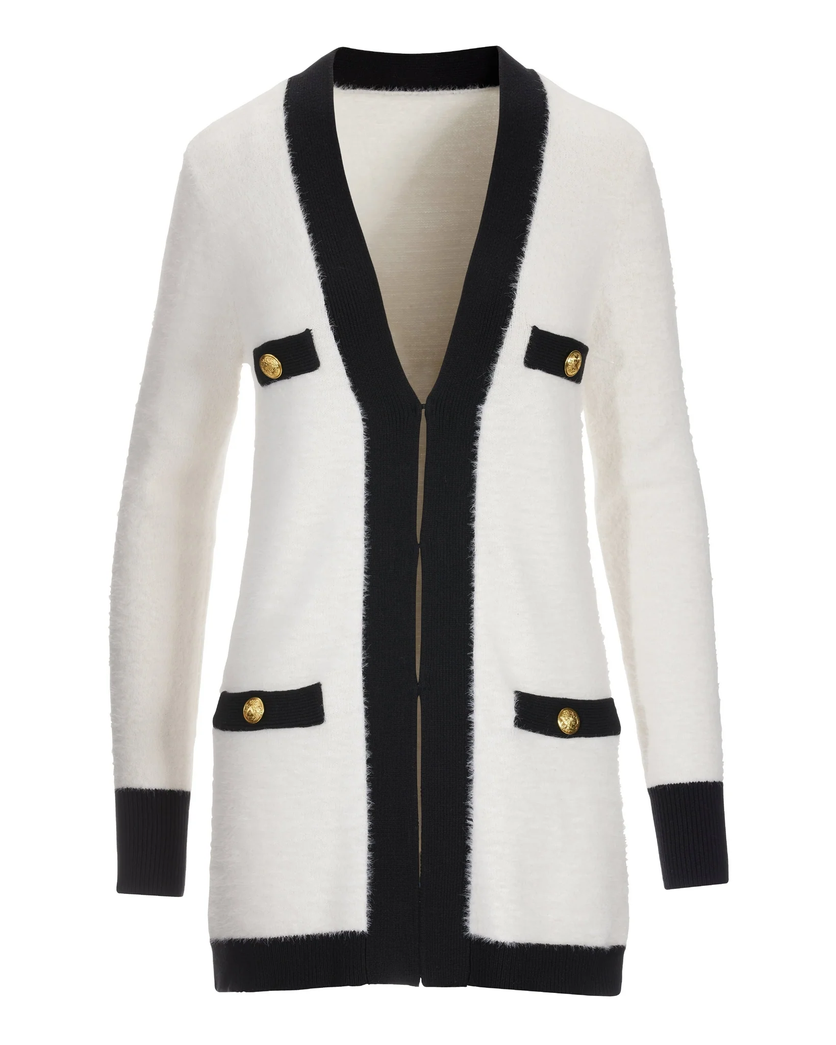 Plush Colorblock Cardigan Off White/Black - Mycitystee