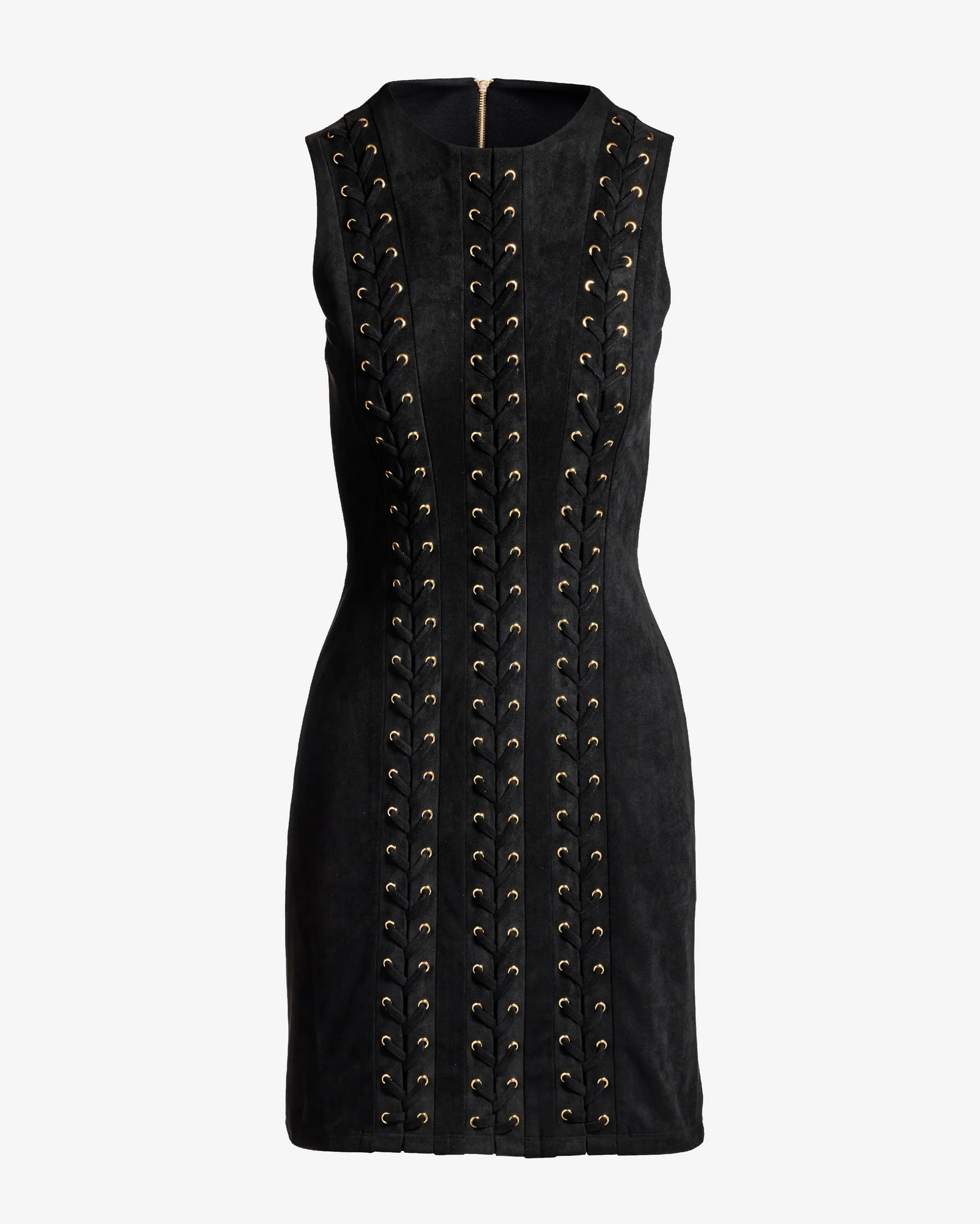 Faux Suede Lace Up Grommet Sheath Dress Black - Mycitystee