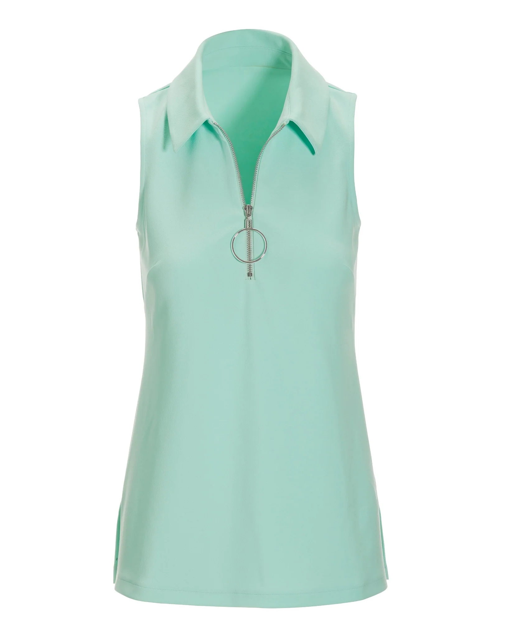 Collared Zip-Up Sleeveless Knit Top Blue Light - Mycitystee