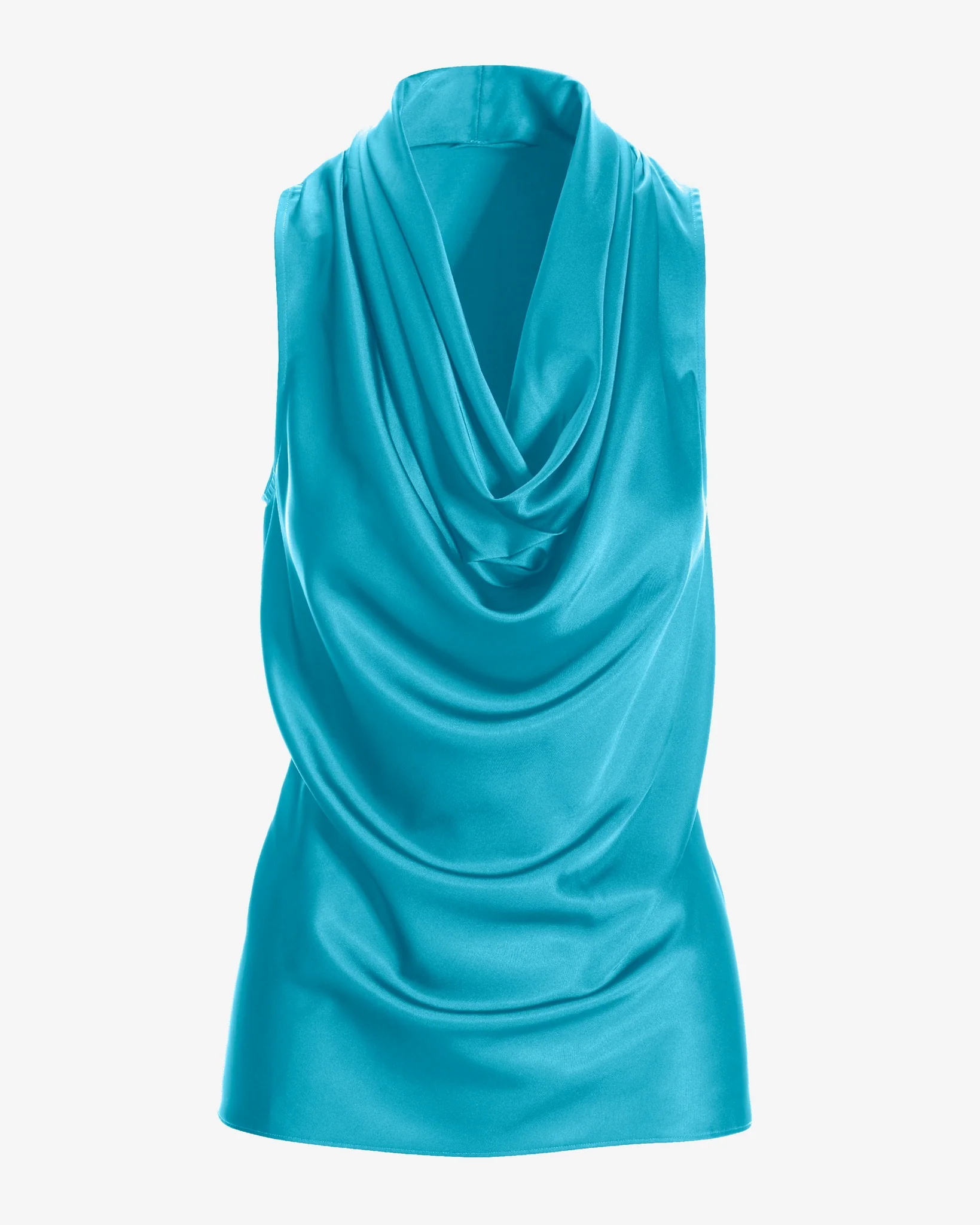 Marilyn Cowl-Neck Charmeuse Blouse Scuba Blue - Mycitystee