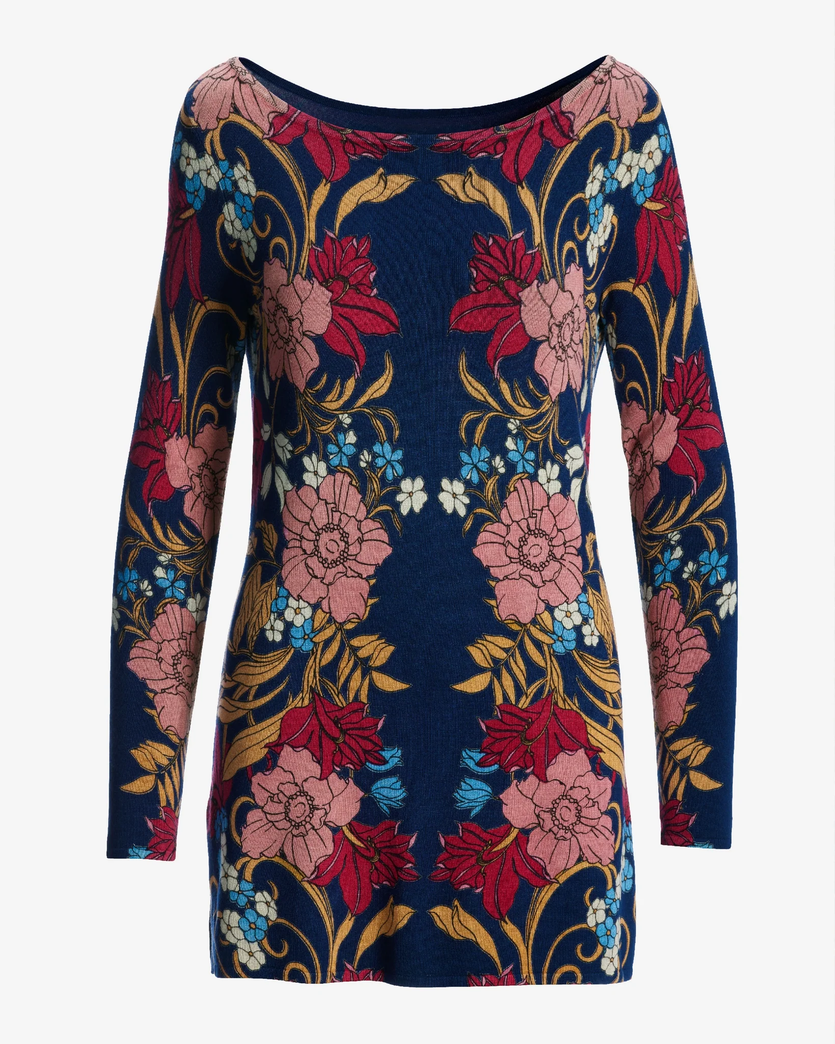 Floral Vines Boatneck Tunic Sweater Multi - Mycitystee