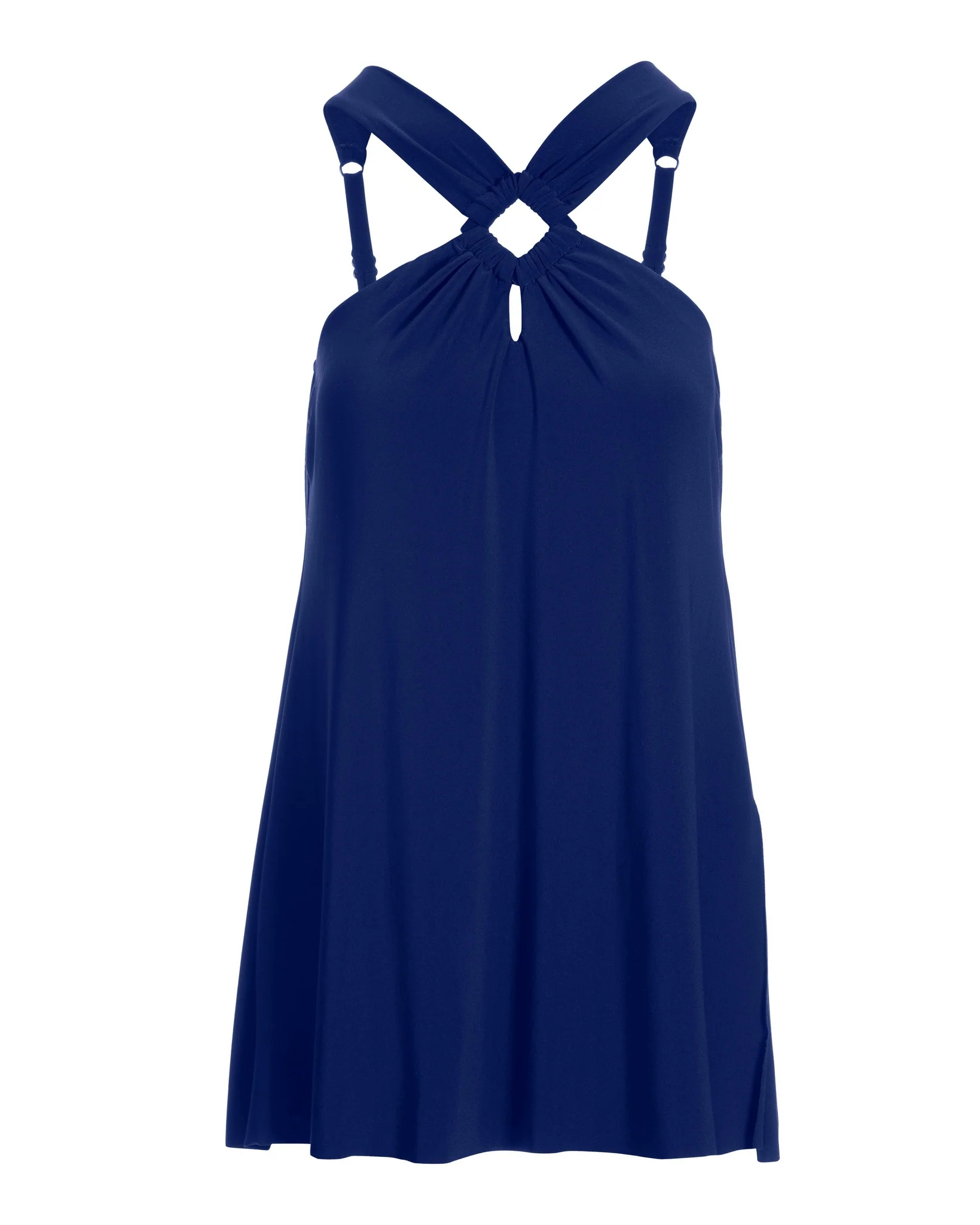 Square-Cut Hardware Swim Dress Navy Blue - Mycitystee