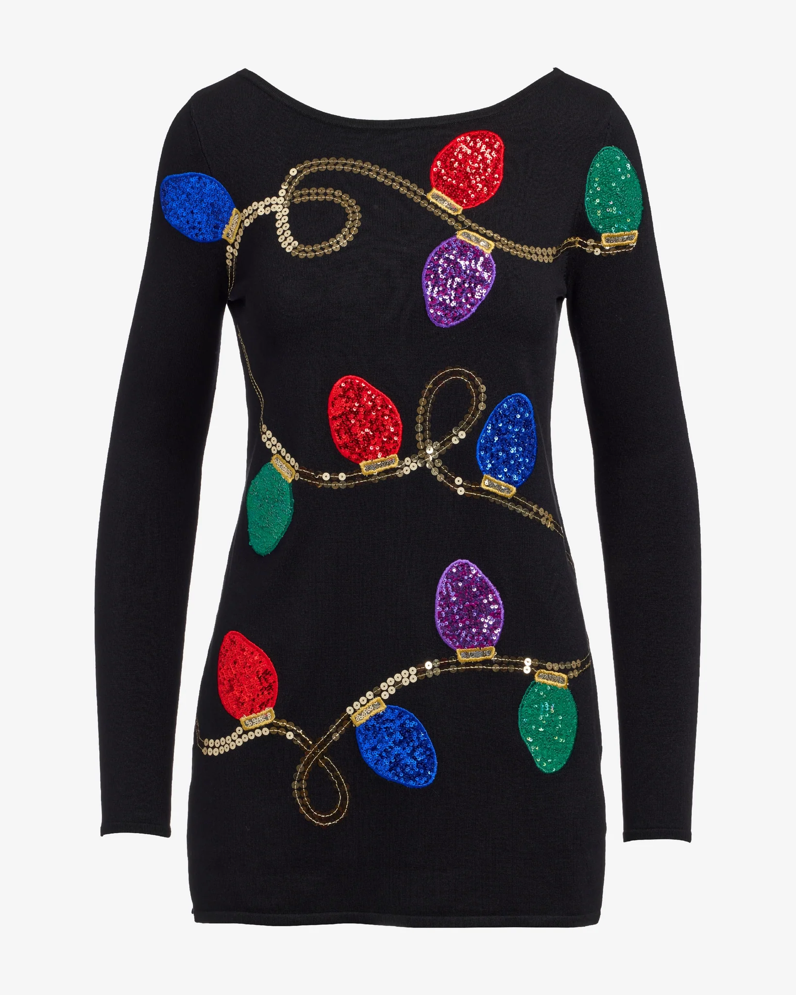 Festive Lightbulb Sweater Black Multi - Mycitystee