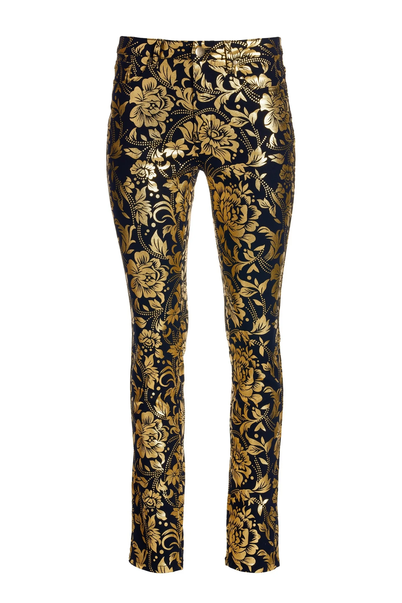 Floral Metallic Foil Print Jean Black/Gold - Mycitystee
