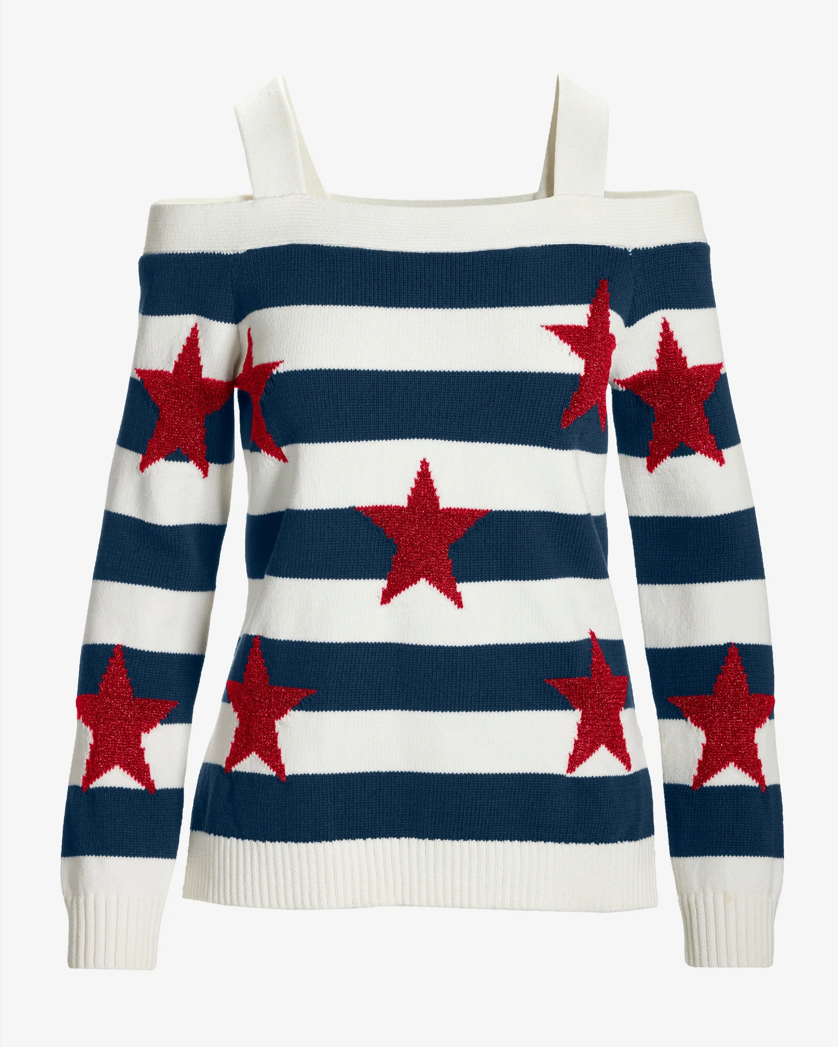 Cold Shoulder Printed Sweater Red White and Beautiful - Mycitystee