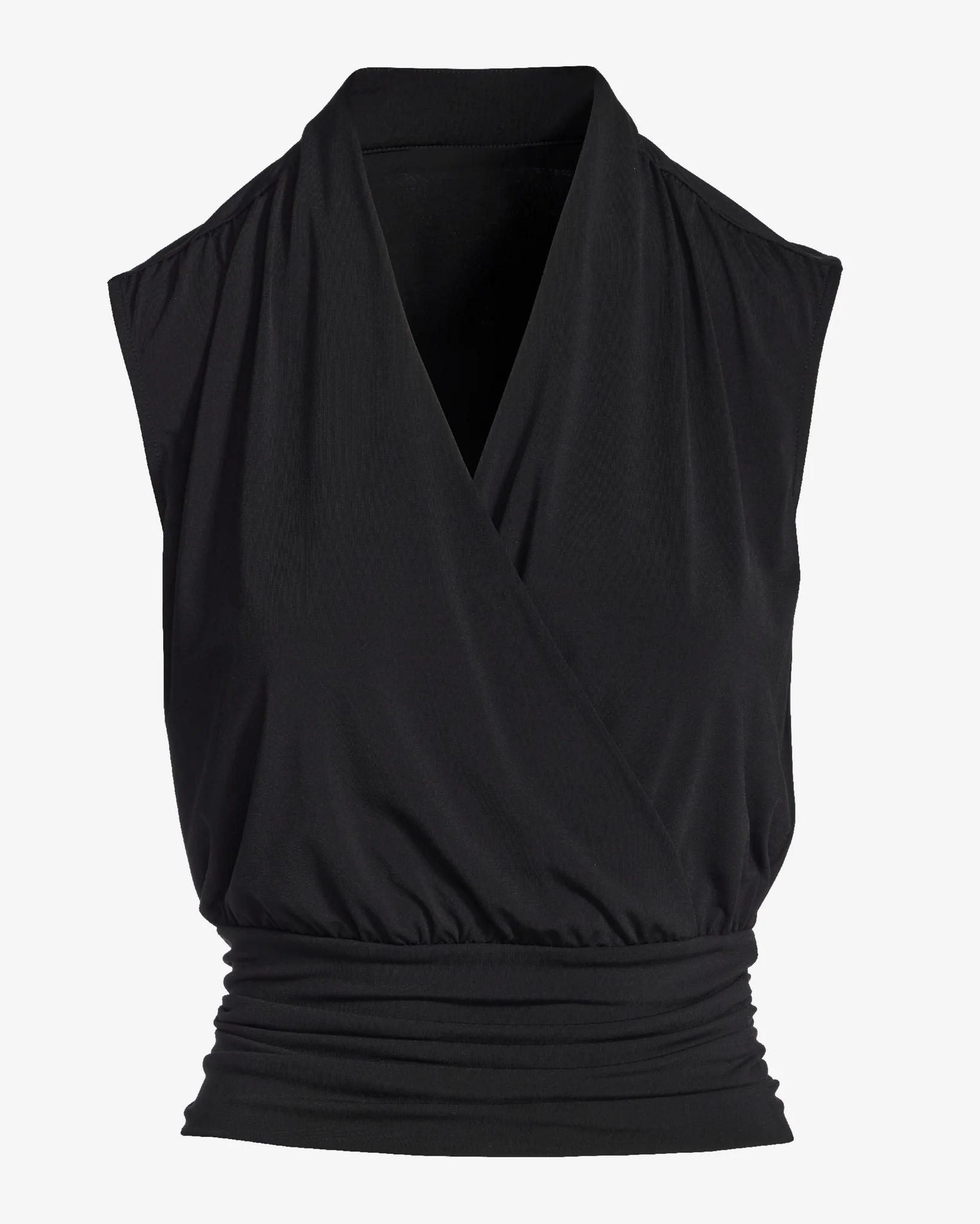 So Chic Cap Sleeve Surplice Blouson Knit Top Proper Black - Mycitystee