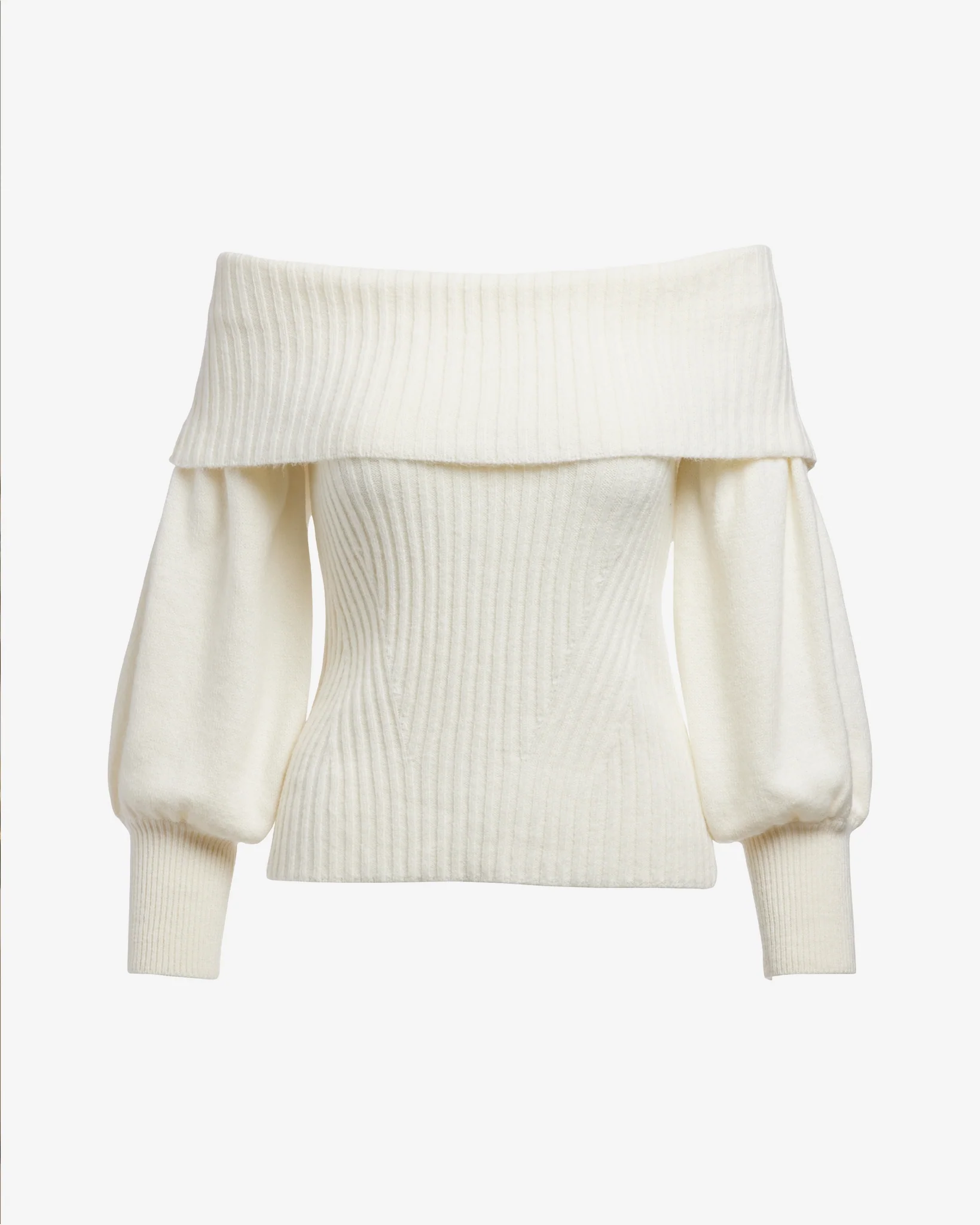 Wide Rib Fold Over Sweater Off White - Mycitystee