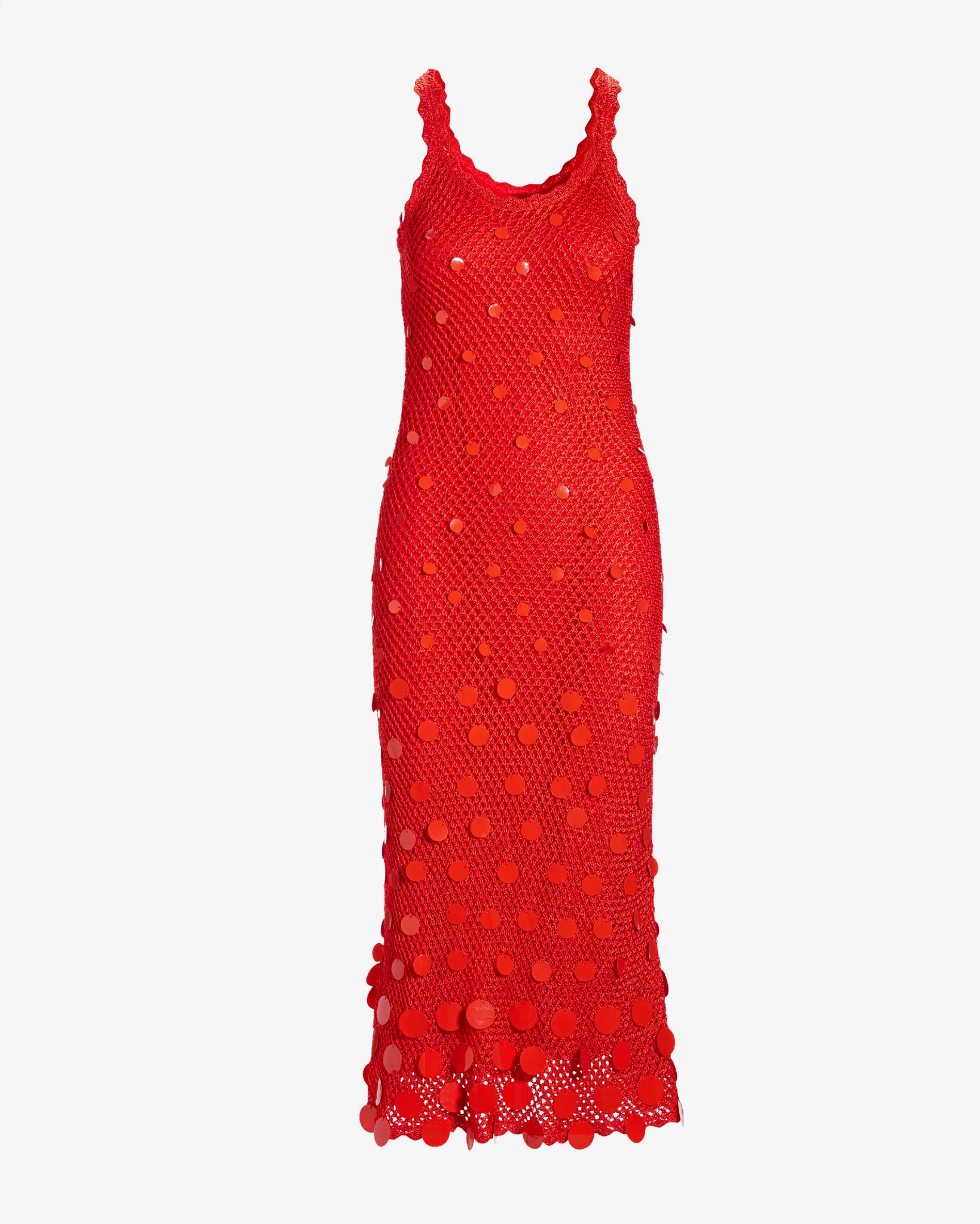 Paillette Detail Crochet Ankle Length Dress Mandarin Orange - Mycitystee