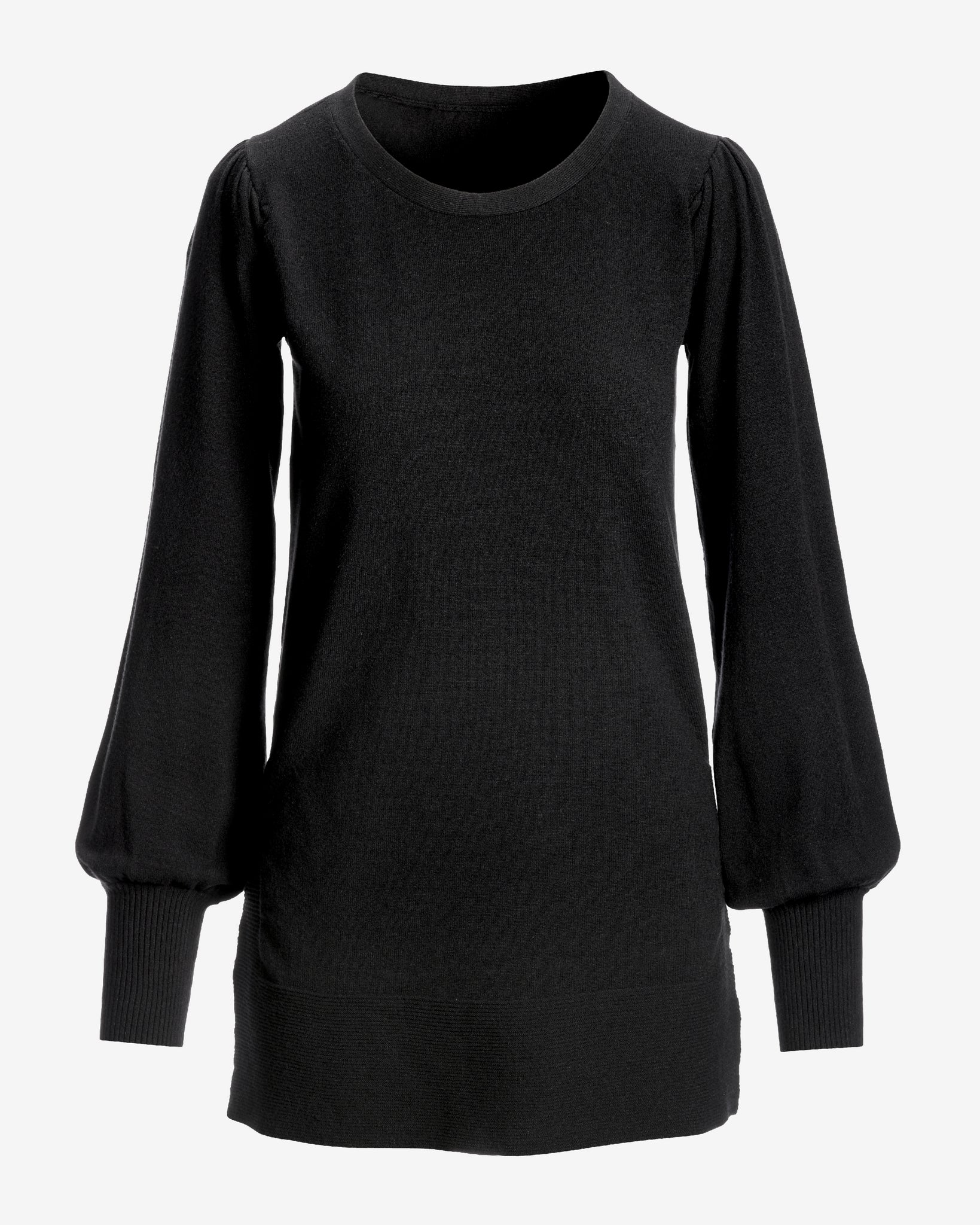 Lightweight Puff Sleeve Tunic Sweater Proper Black - Mycitystee