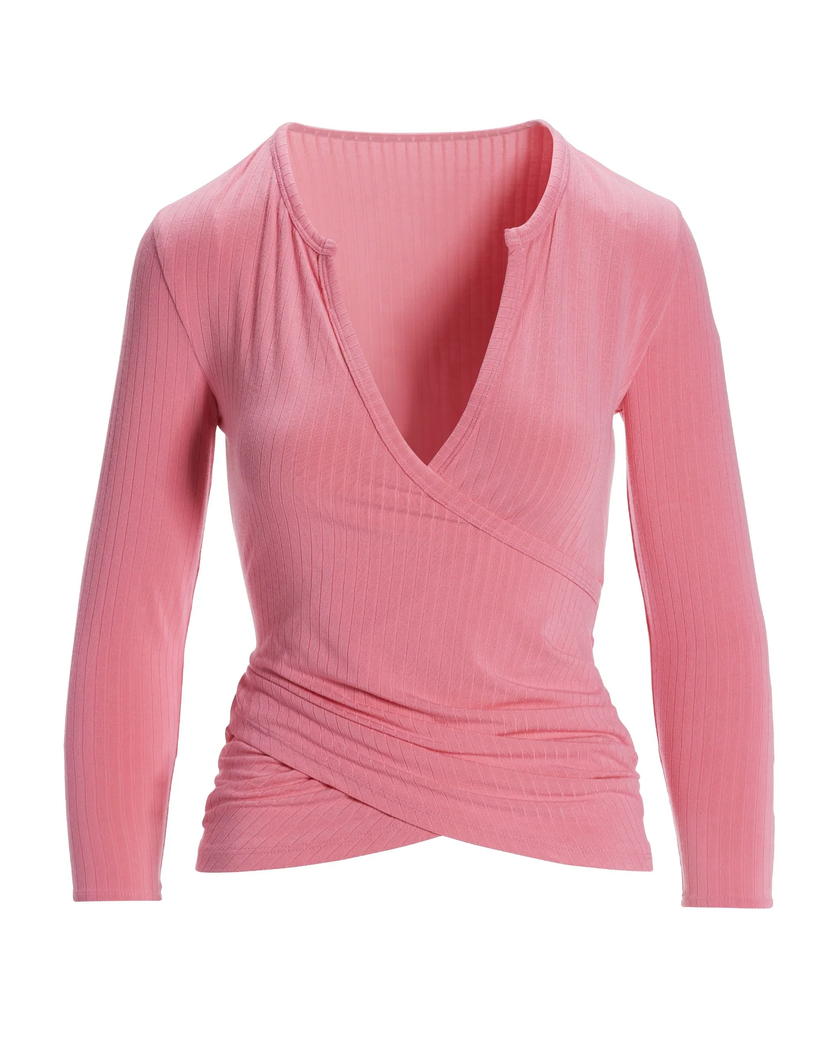 Rib Surplice Notch Top Pink - Mycitystee
