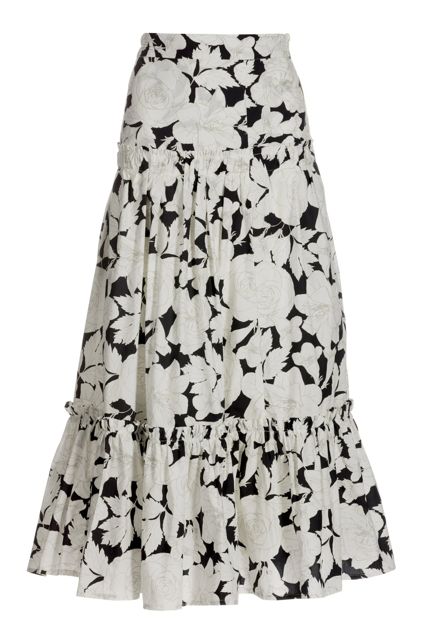 Black and White Floral Print Midi Skirt Black/White - Mycitystee