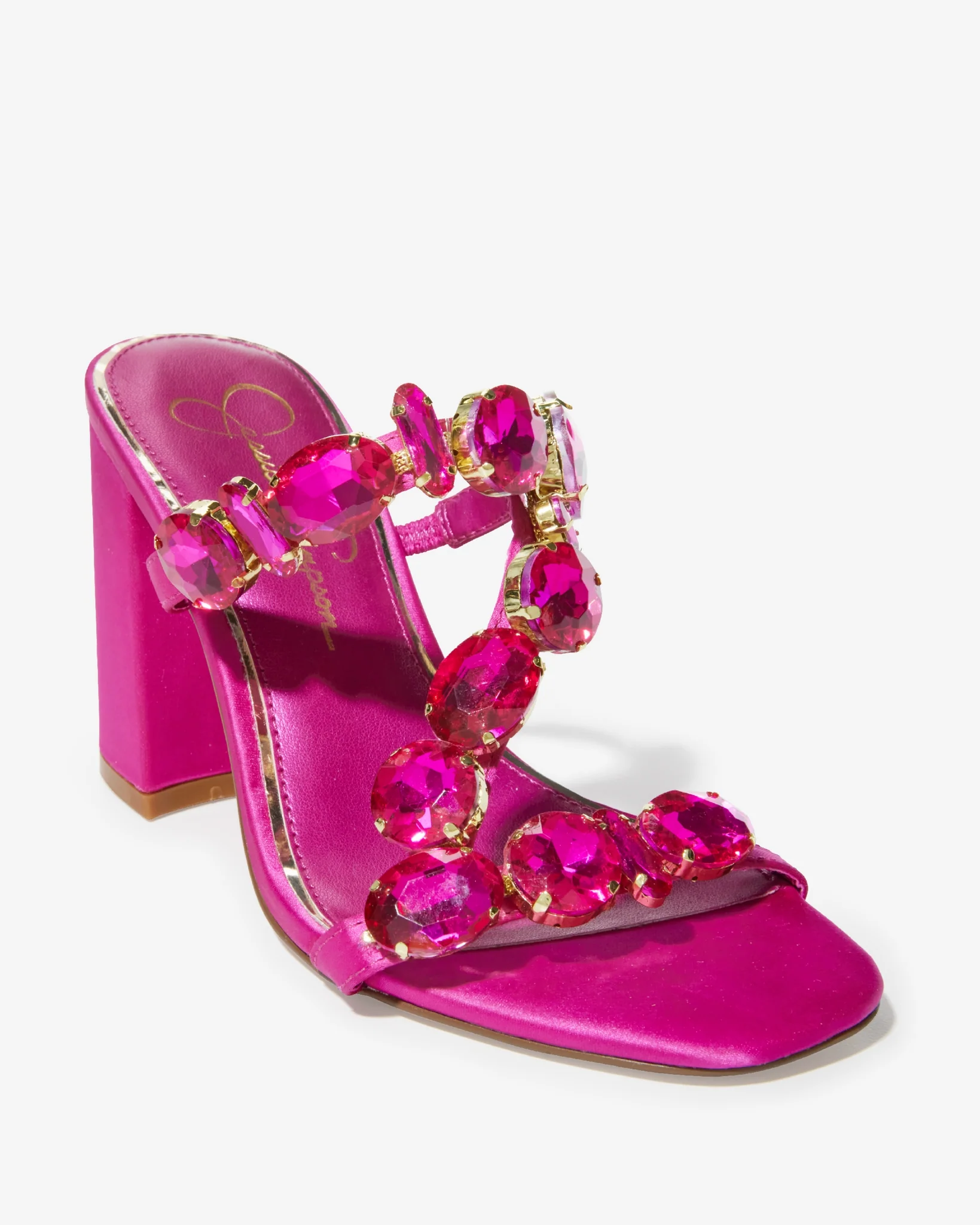 Oversized Gem Block Heel Pink - Mycitystee