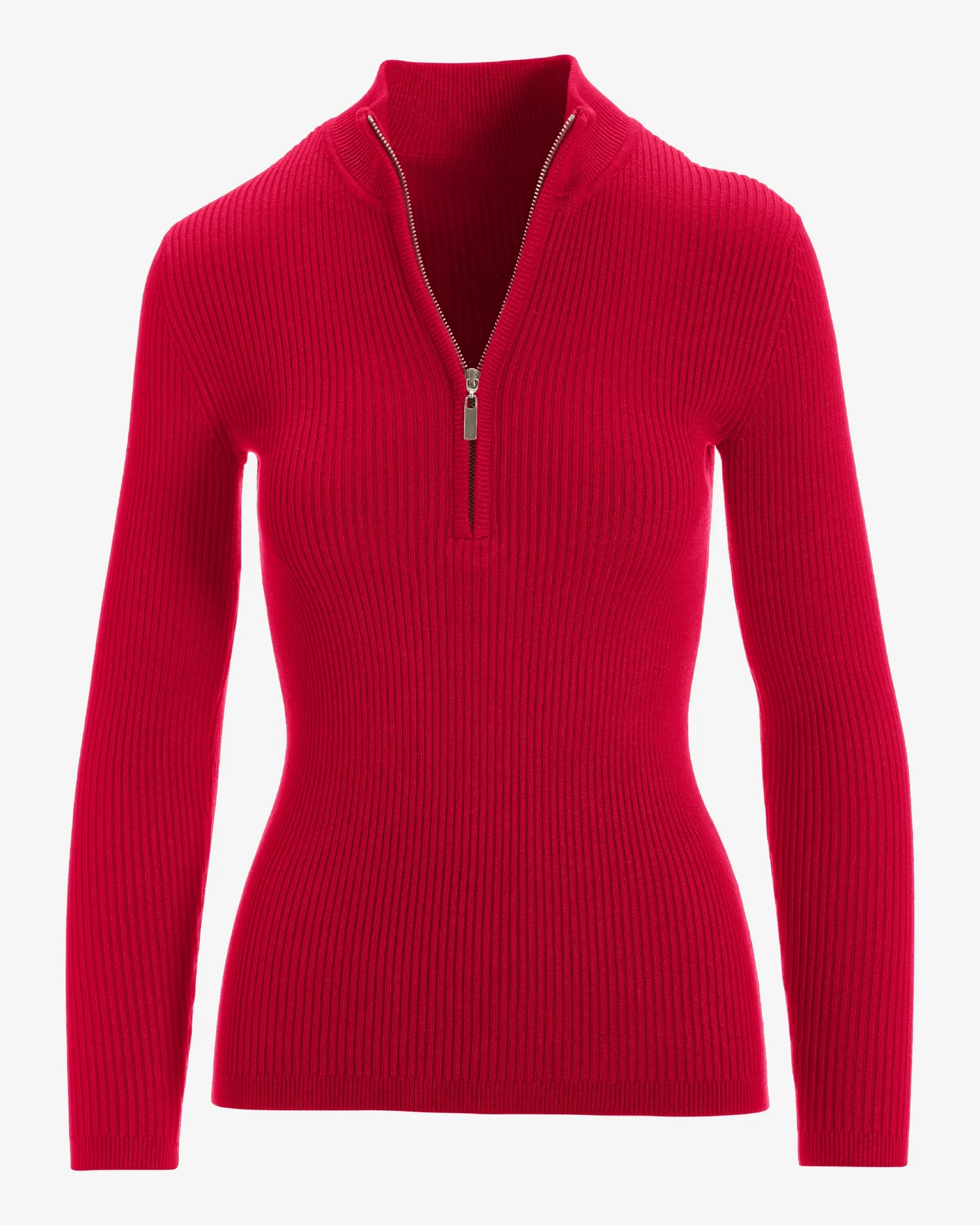 Ribbed Half Zip Up Sweater Lipstick Red - Mycitystee