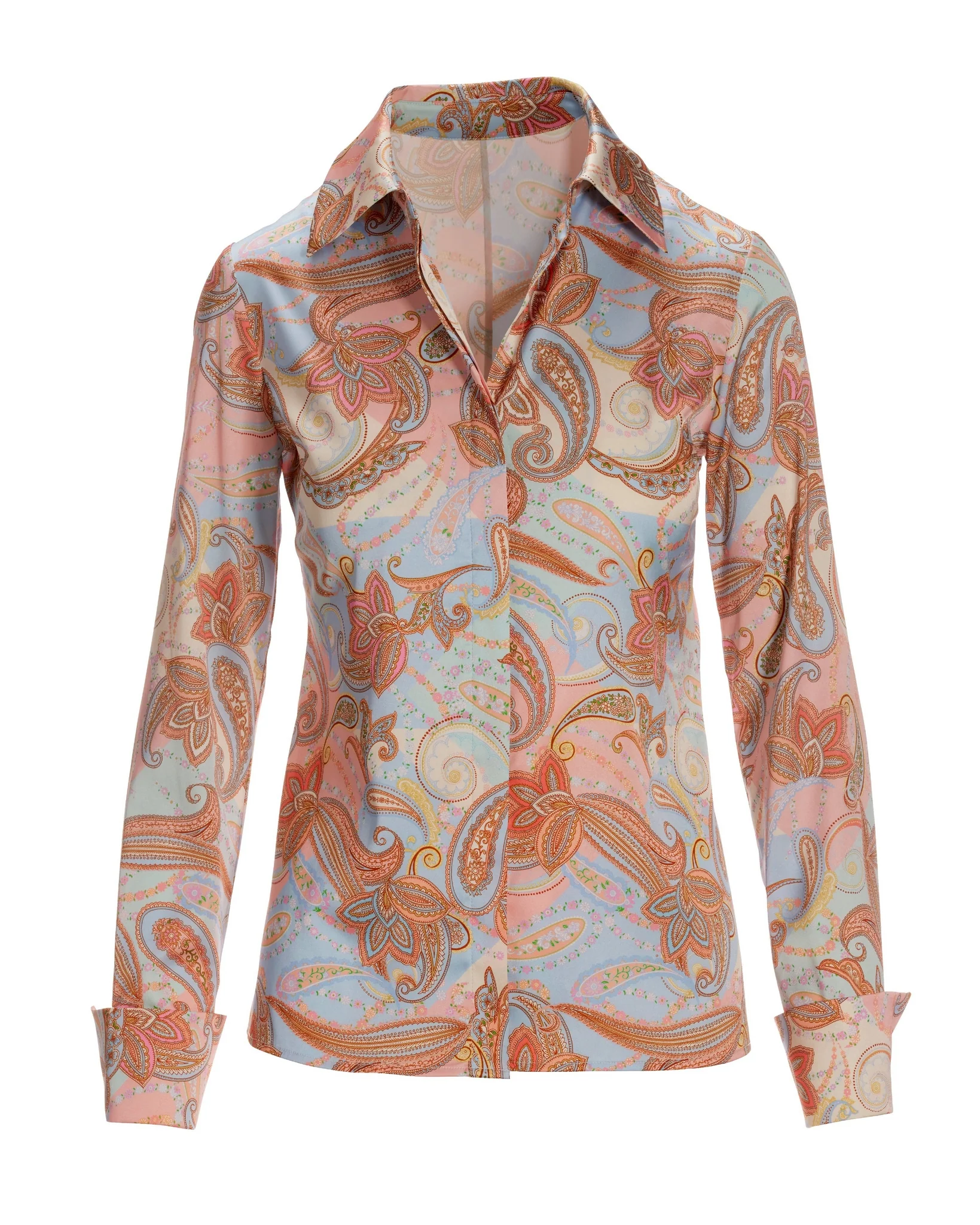 Paisley Print Sophia Button-Up Charmeuse Blouse Multi - Mycitystee