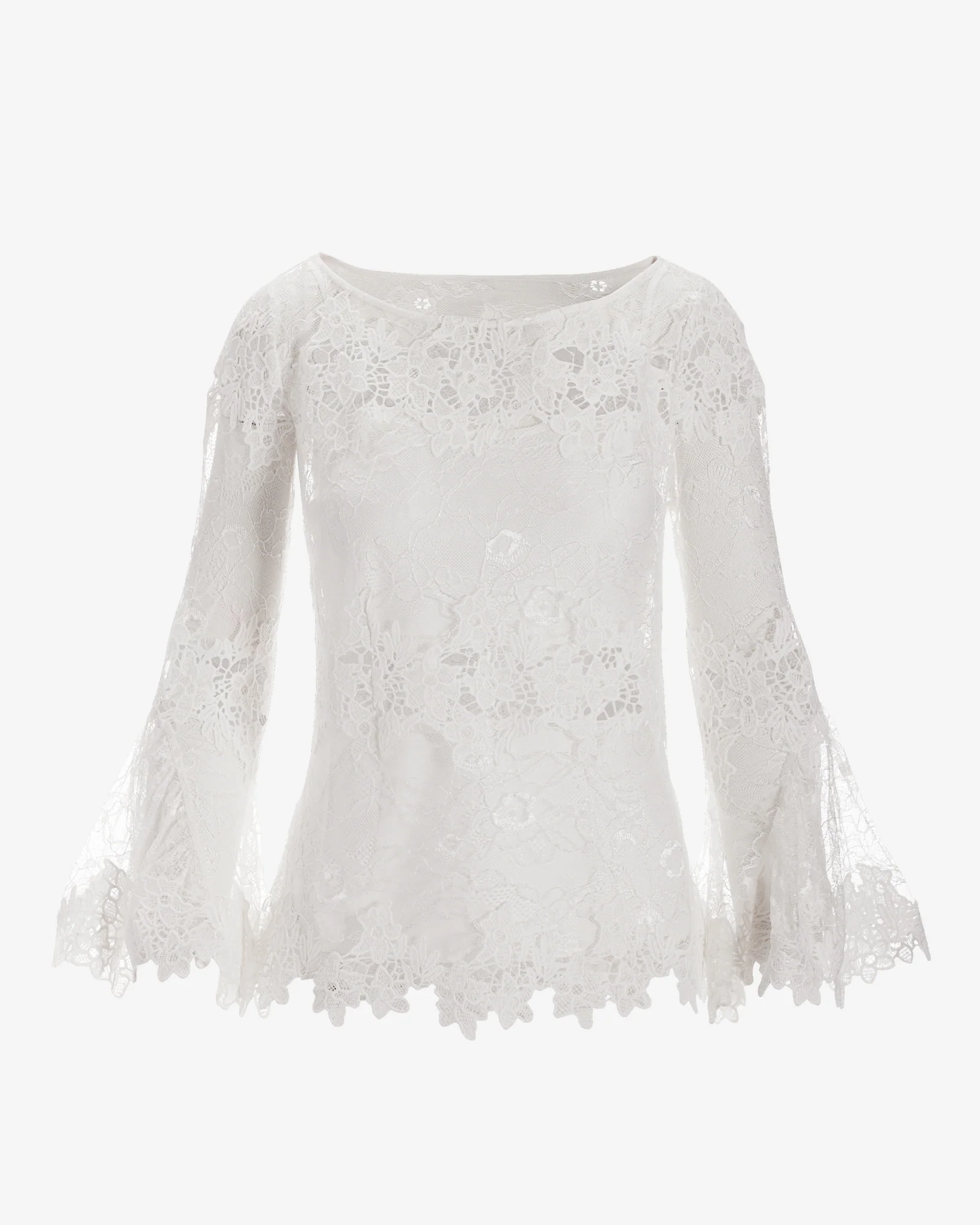 Flare Sleeve Boat Neck Lace Blouse Ivory - Mycitystee