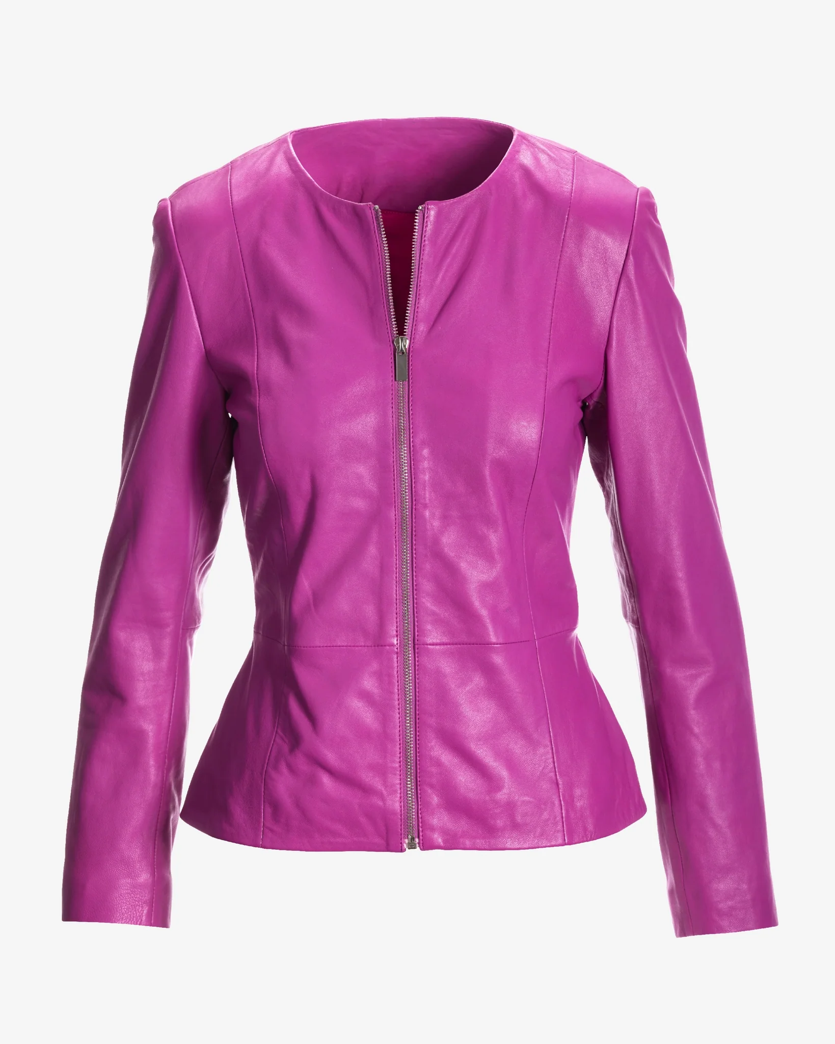 Collarless Peplum Leather Jacket Vivid Viola - Mycitystee
