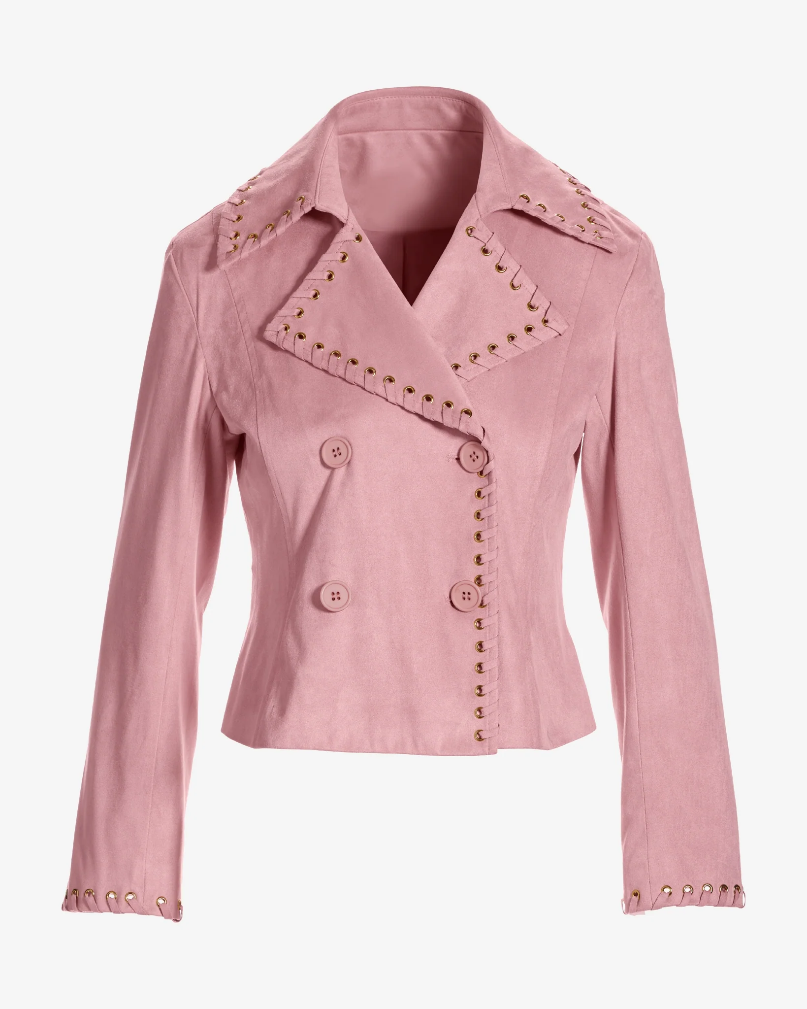 Faux Suede Whipstitch Detail Double Breasted Jacket Blush - Mycitystee