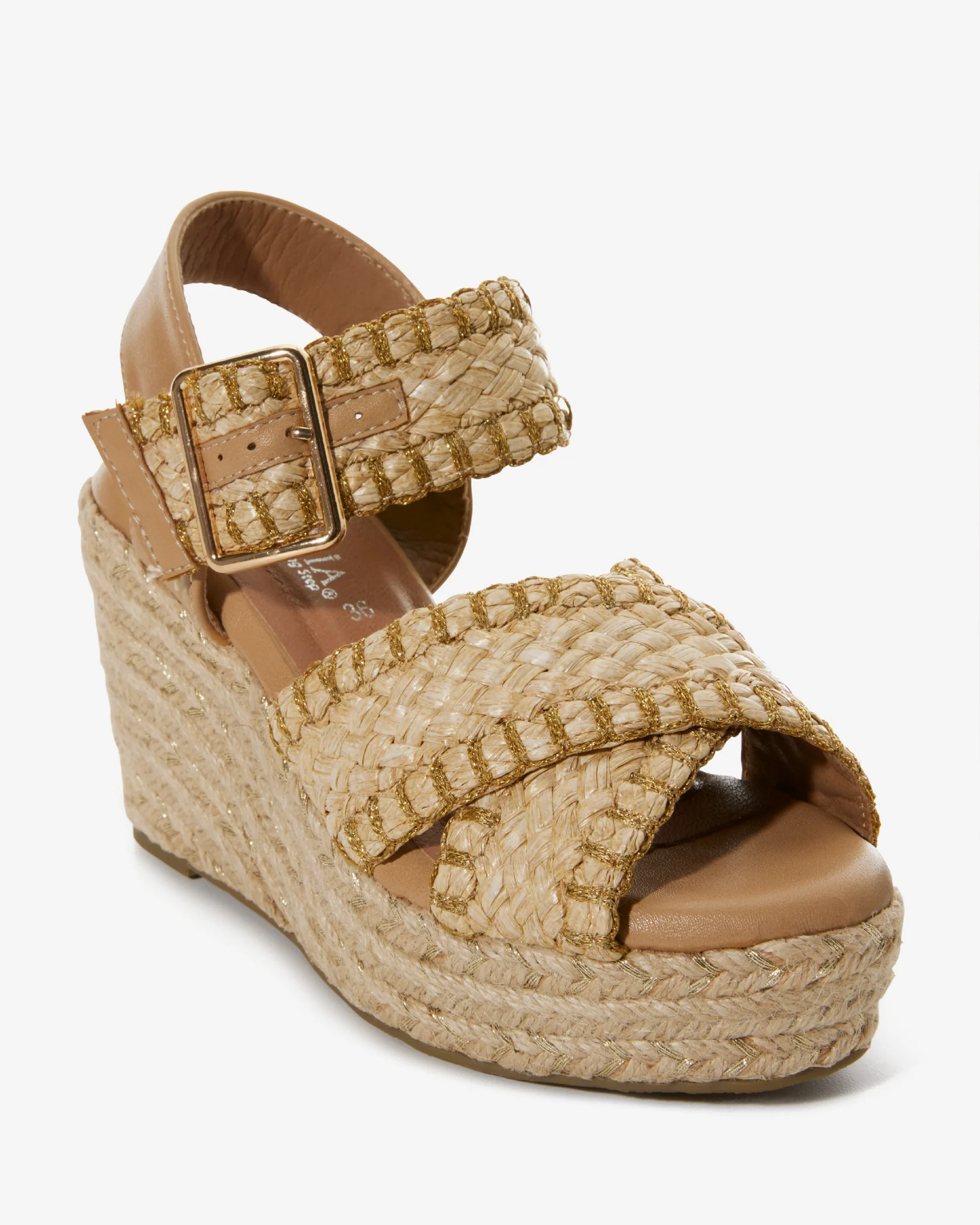 Raffia Metallic Wedge Natural - Mycitystee