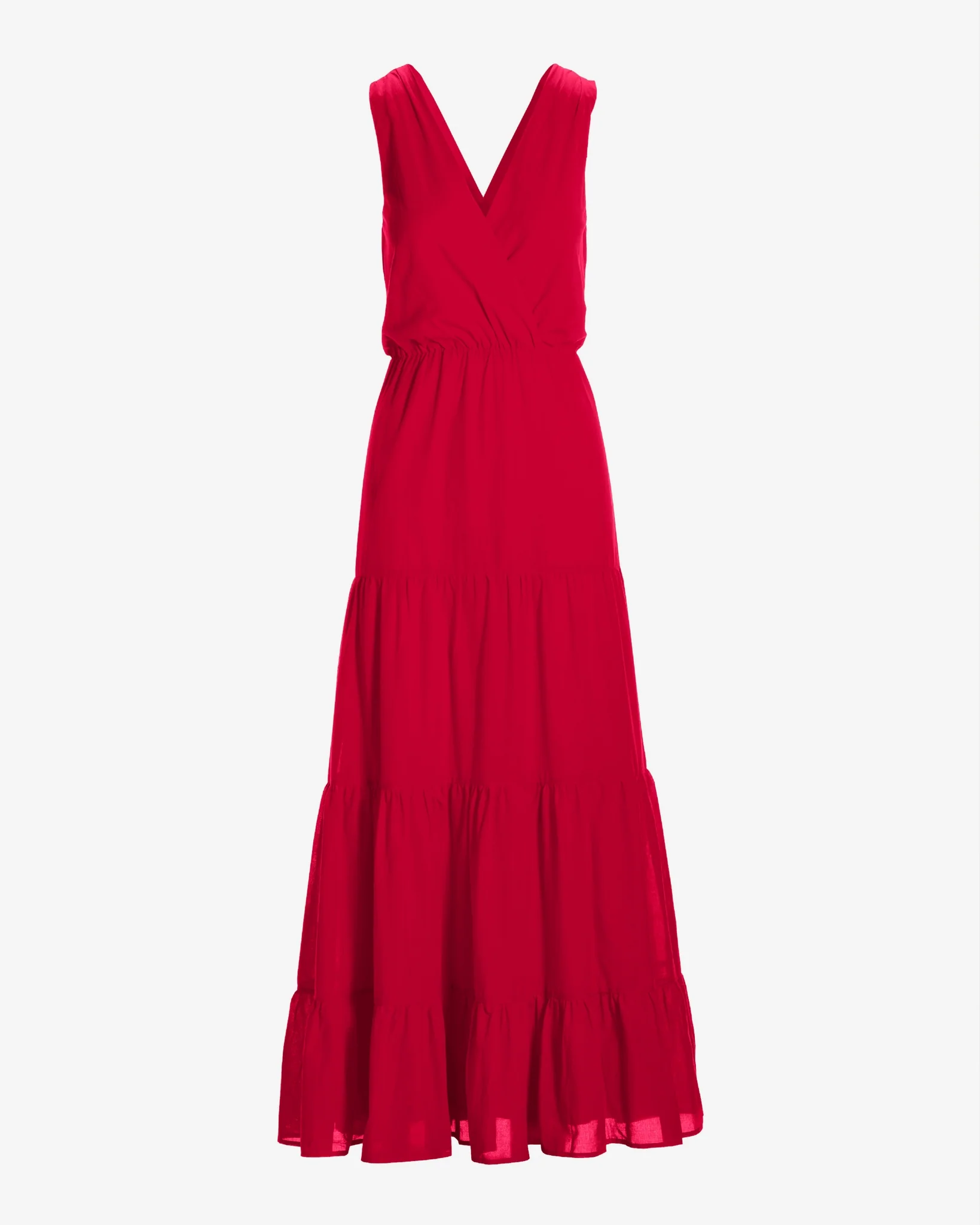 Surplice Tiered Cotton Maxi Dress True Red - Mycitystee