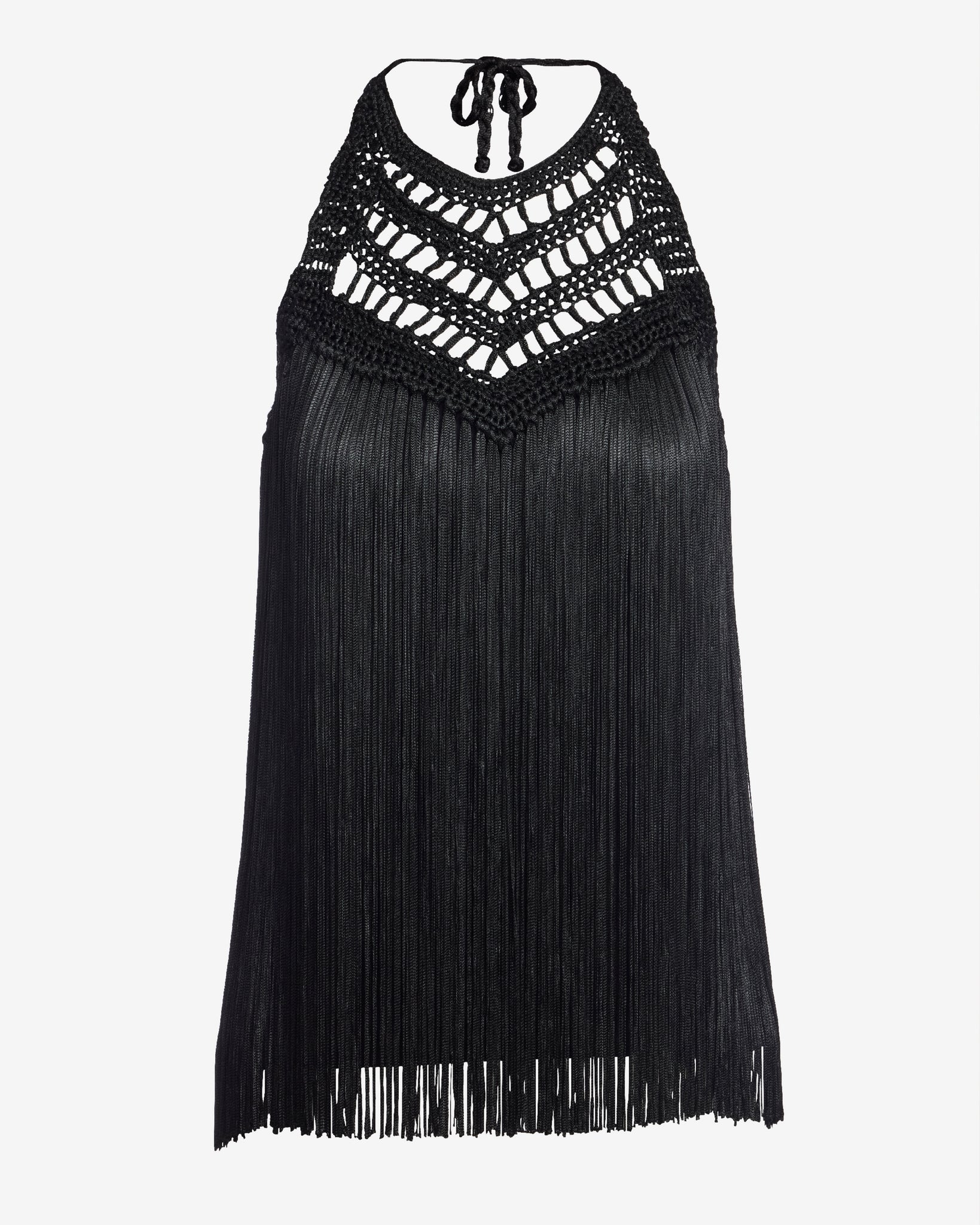 Macram   Fringe High Neck Tank Black - Mycitystee