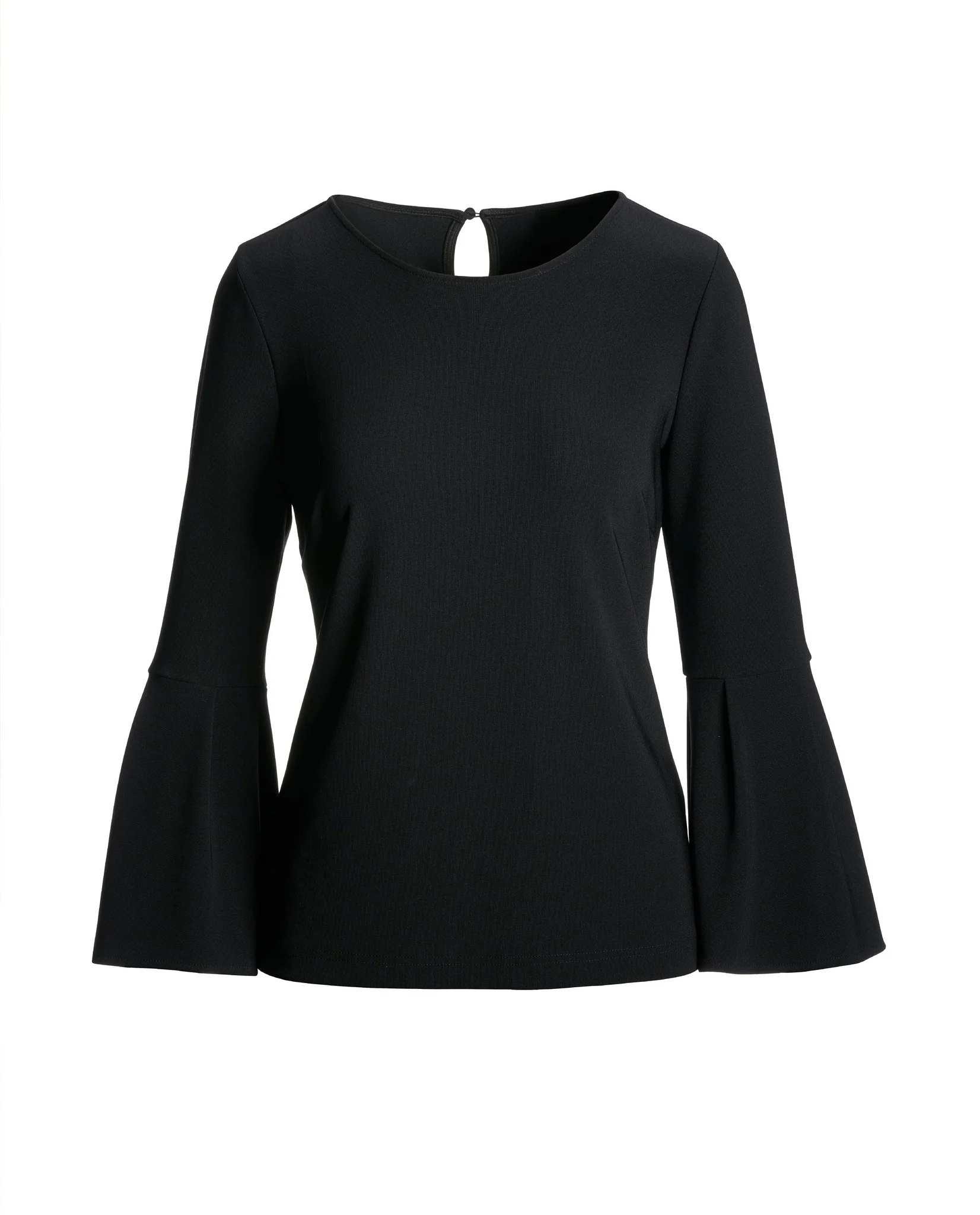 Beyond Travel Crew Neck Bell Sleeve Top Jet Black - Mycitystee