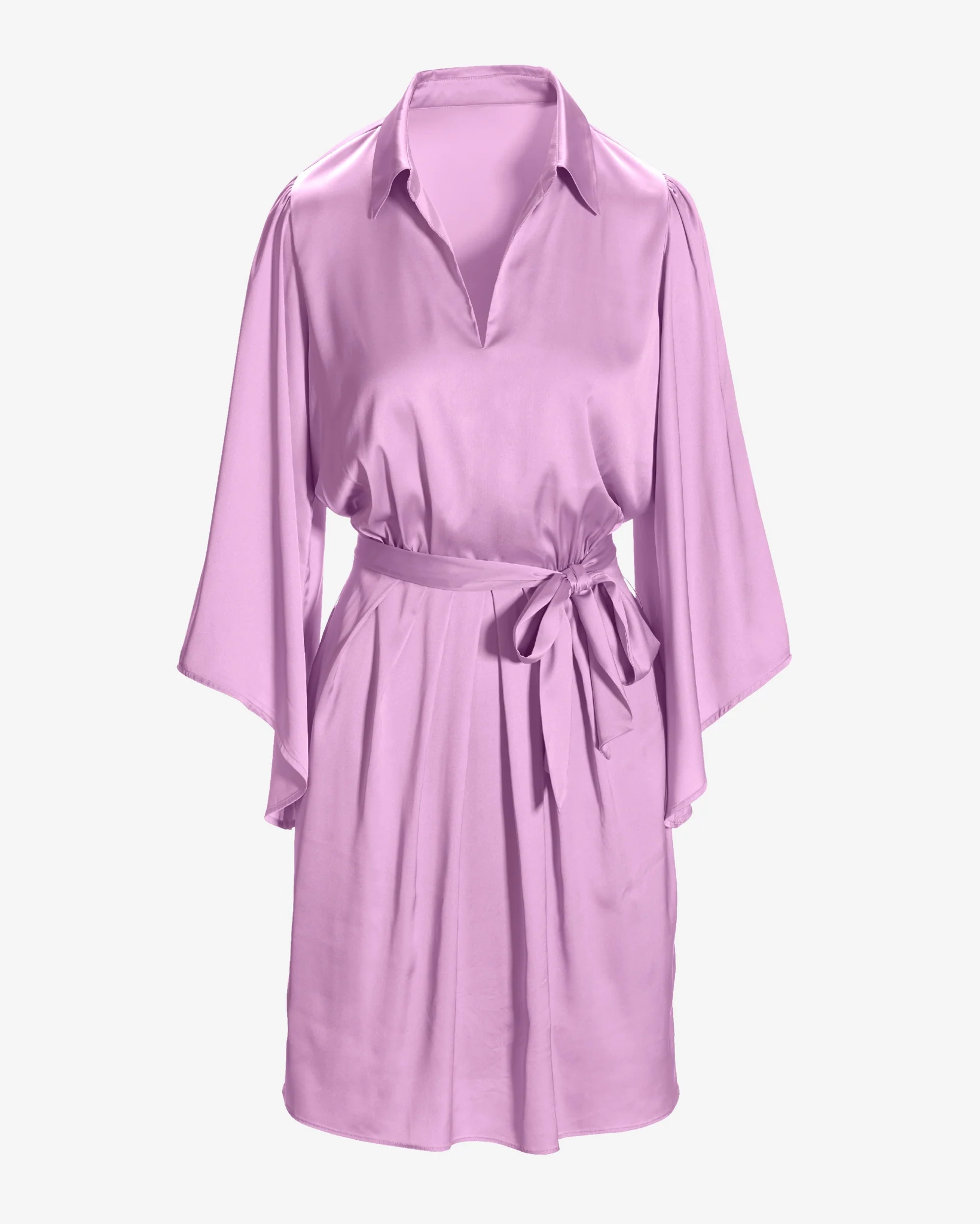 Flare Sleeve Collared Charmeuse Dress Orchid Bouquet - Mycitystee