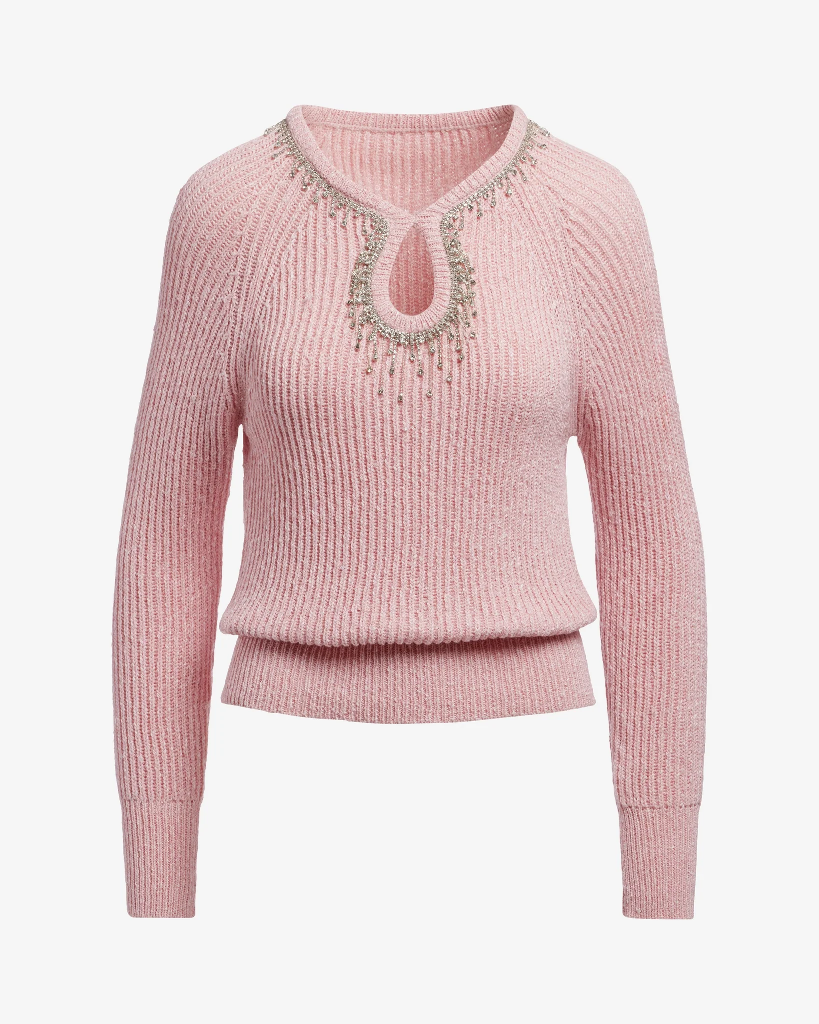 Keyhole Trim Embellished Sweater Bridal Rose - Mycitystee