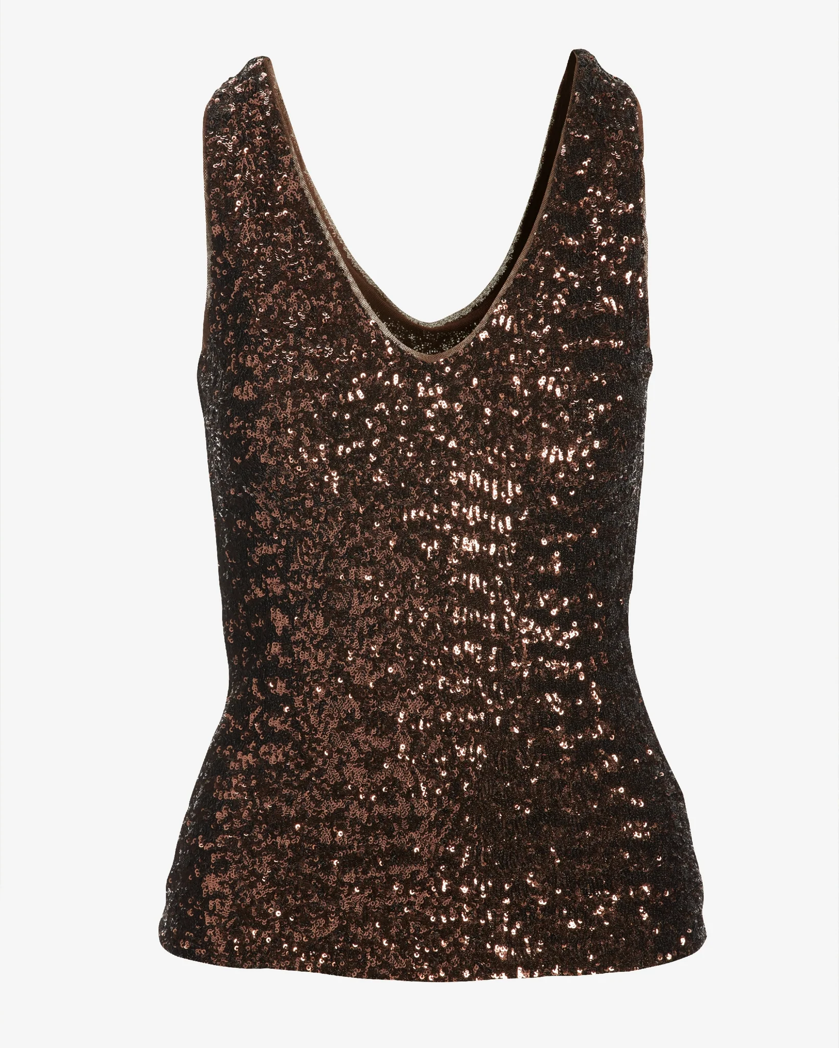 Sequin V Neck Knit Tank Top Brown - Mycitystee