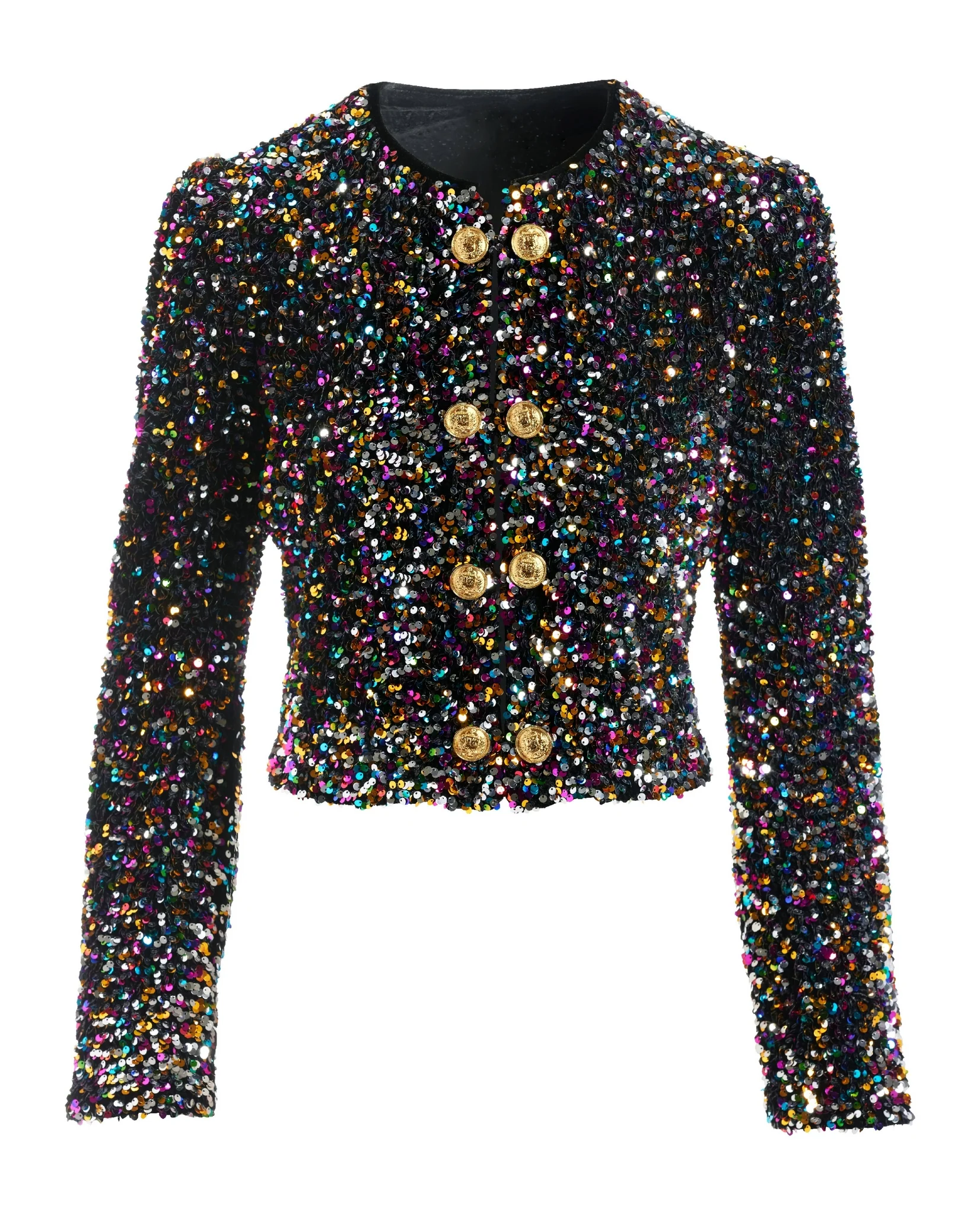 Effortless Multi Sequin Puff Sleeve Bolero Jacket Multi - Mycitystee