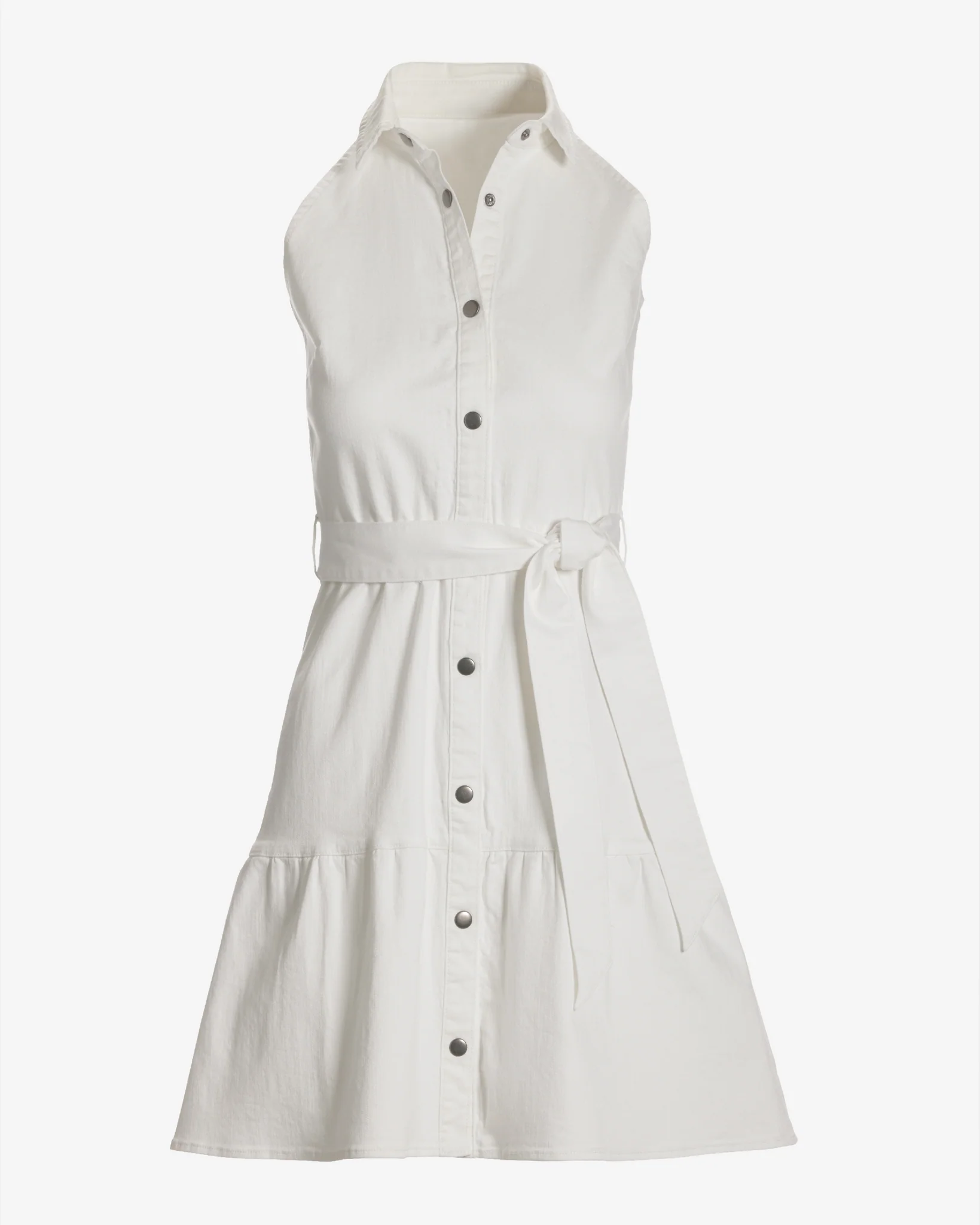 Collared Denim A Line Dress White - Mycitystee