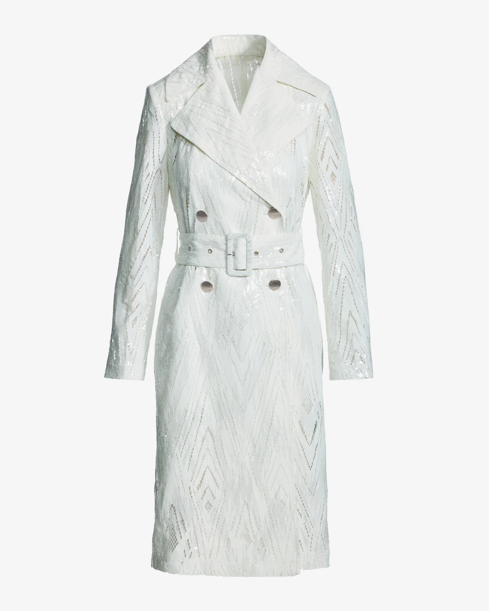 Clear Sequin Coated Lace Feminine Trench Coat White - Mycitystee