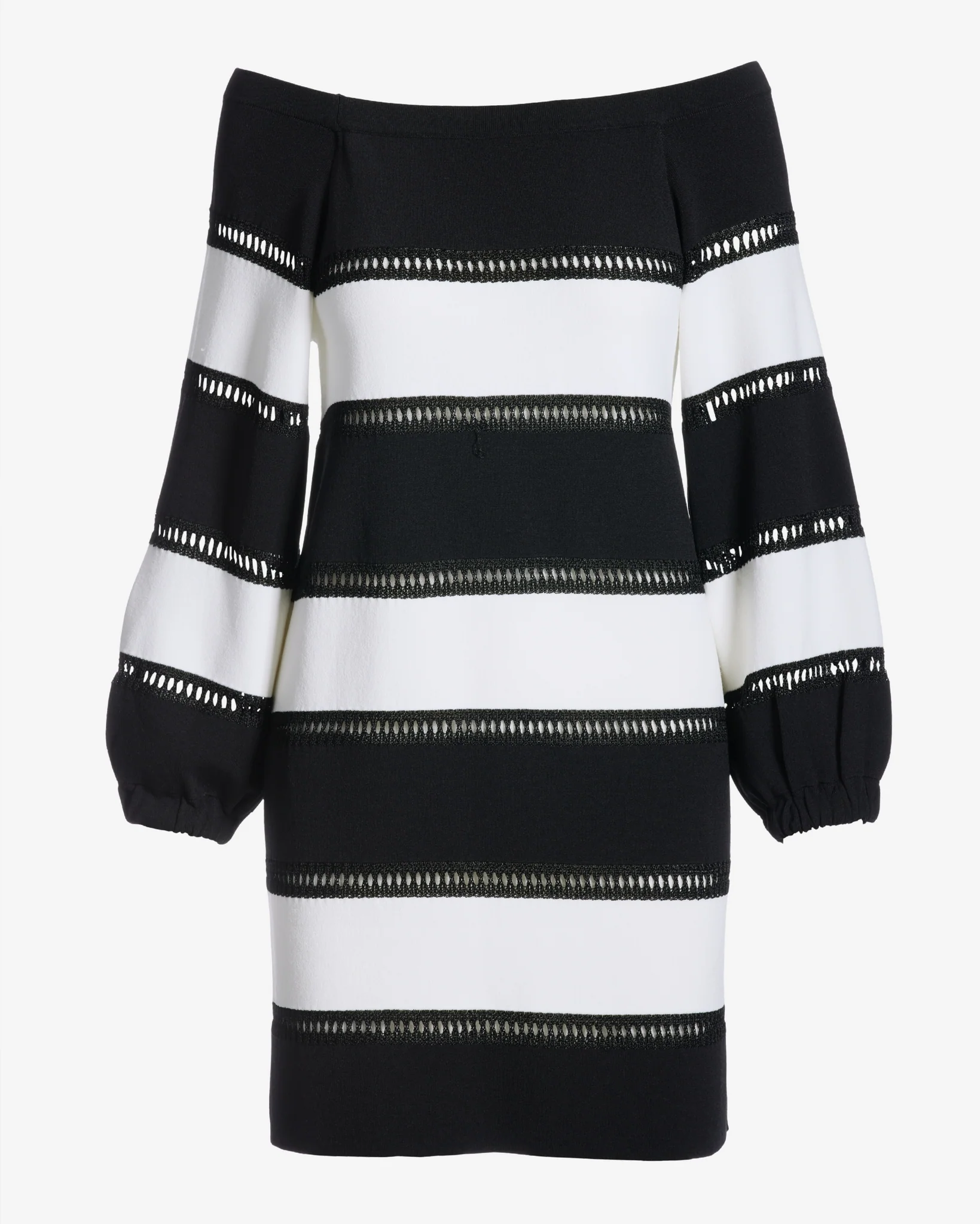 Bold Stripe Off the Shoulder Sweater Dress Black/White - Mycitystee