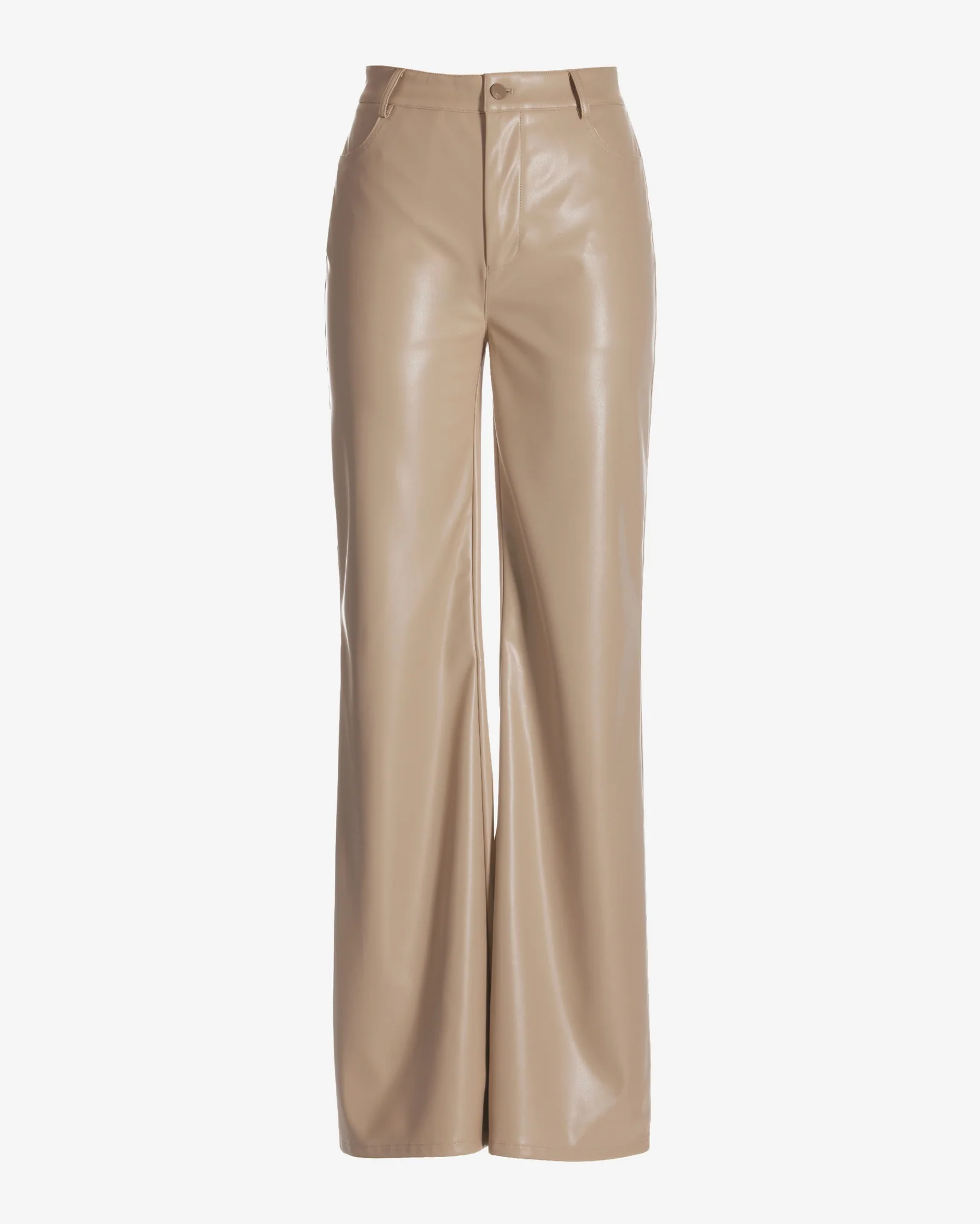 Malibu Faux Leather Wide Leg Five Pocket Pant Beige - Mycitystee