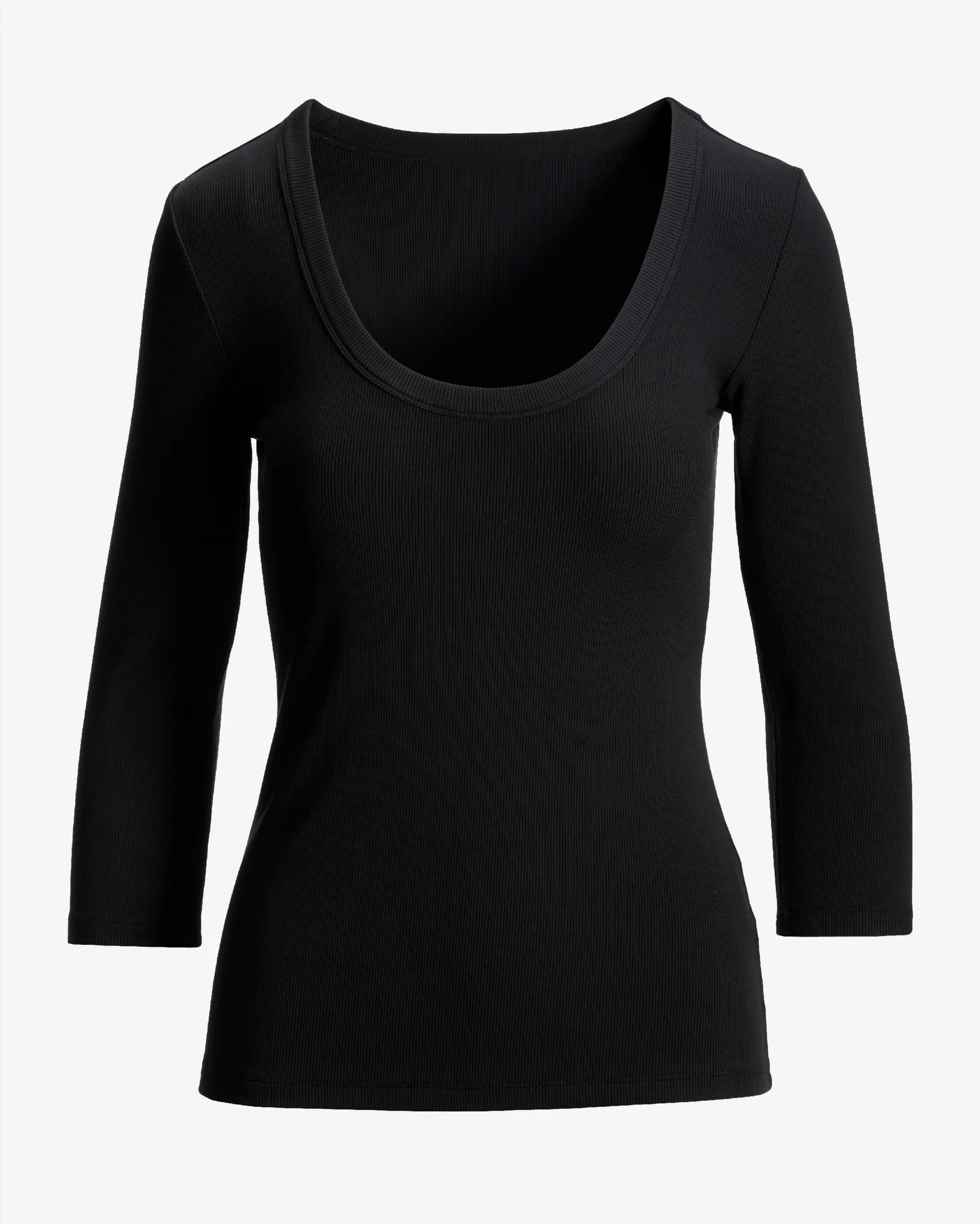 So Essential Ribbed Scoop Three Quarter Top Black - Mycitystee