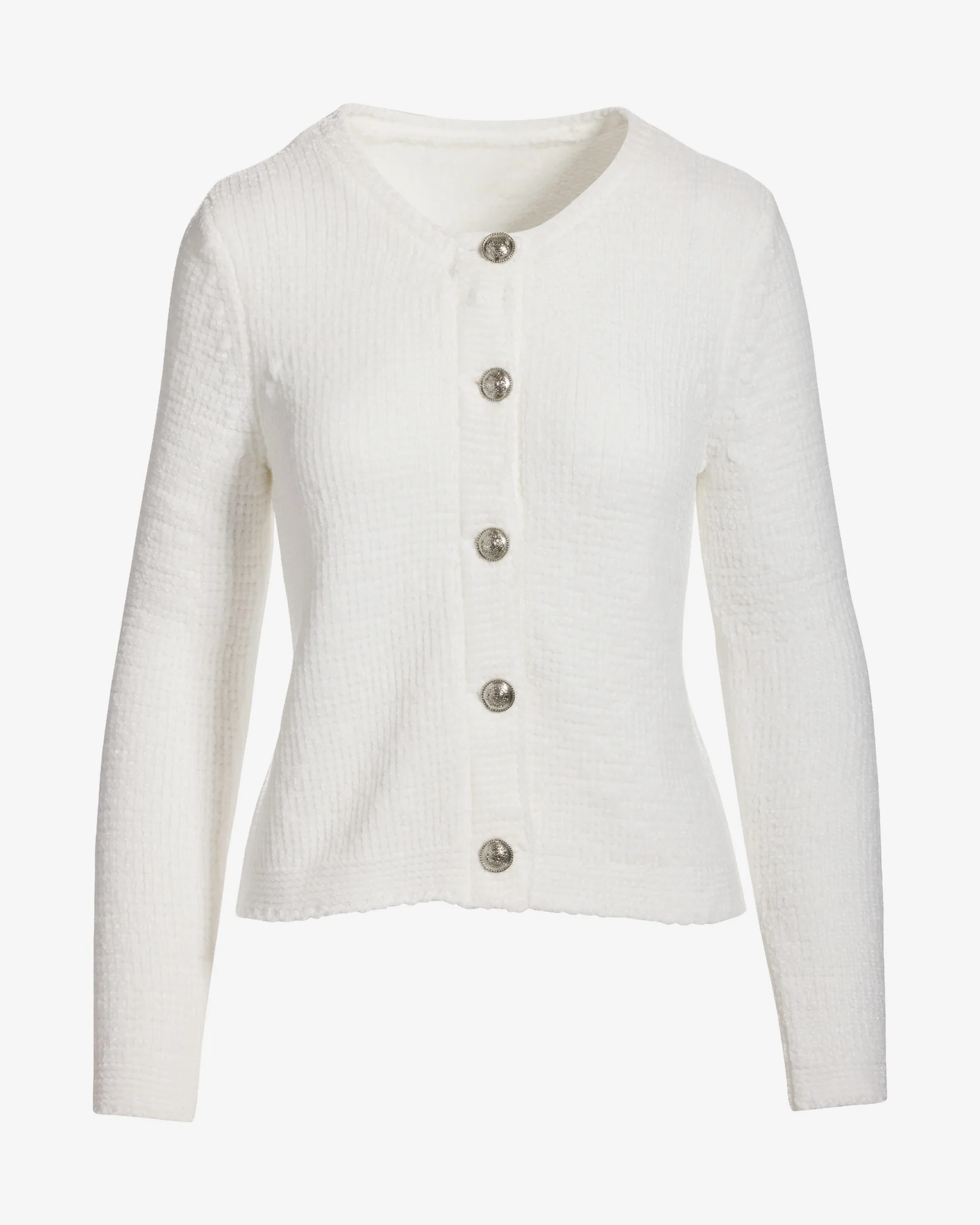 Chenille Long Sleeve Cardigan Off White - Mycitystee