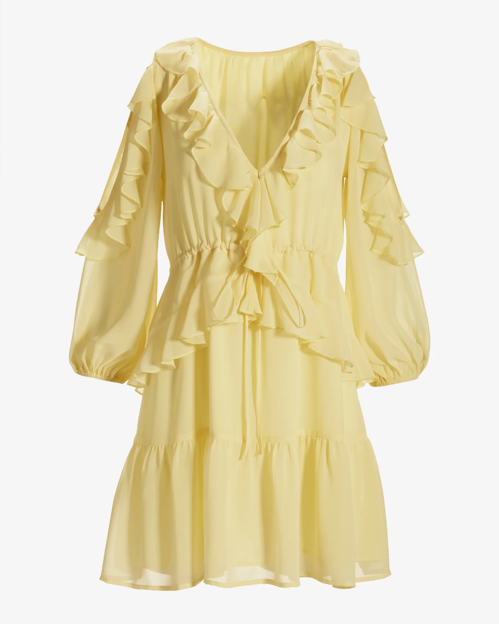 Cold Shoulder Ruffle Detail Boho Peasant Dress Pale Banana - Mycitystee